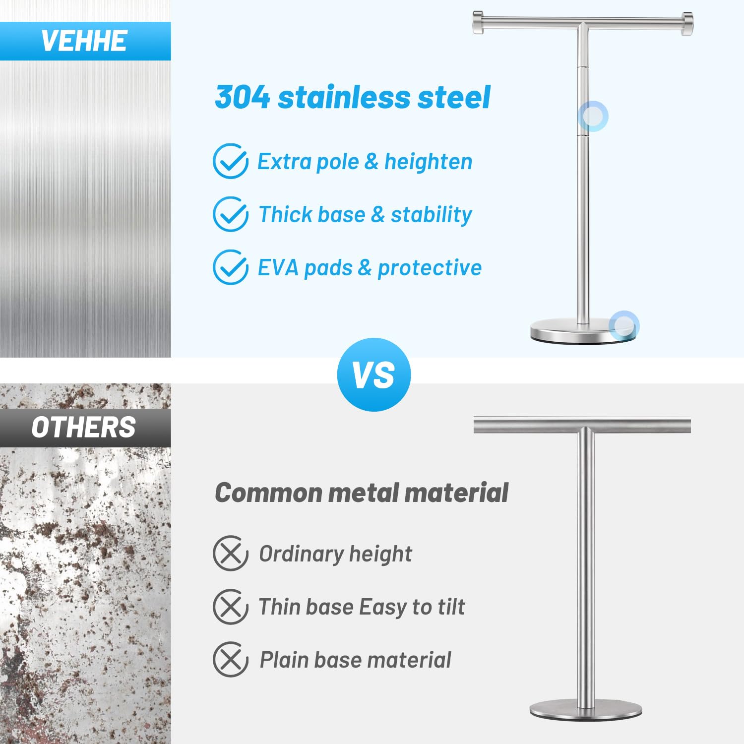 Vehhe T-Shape Hand Towel Holder For Bathroom, Height Adjustable Hand Towel Stand, Sus304 Stainless Steel Towel Holder Stand Non-