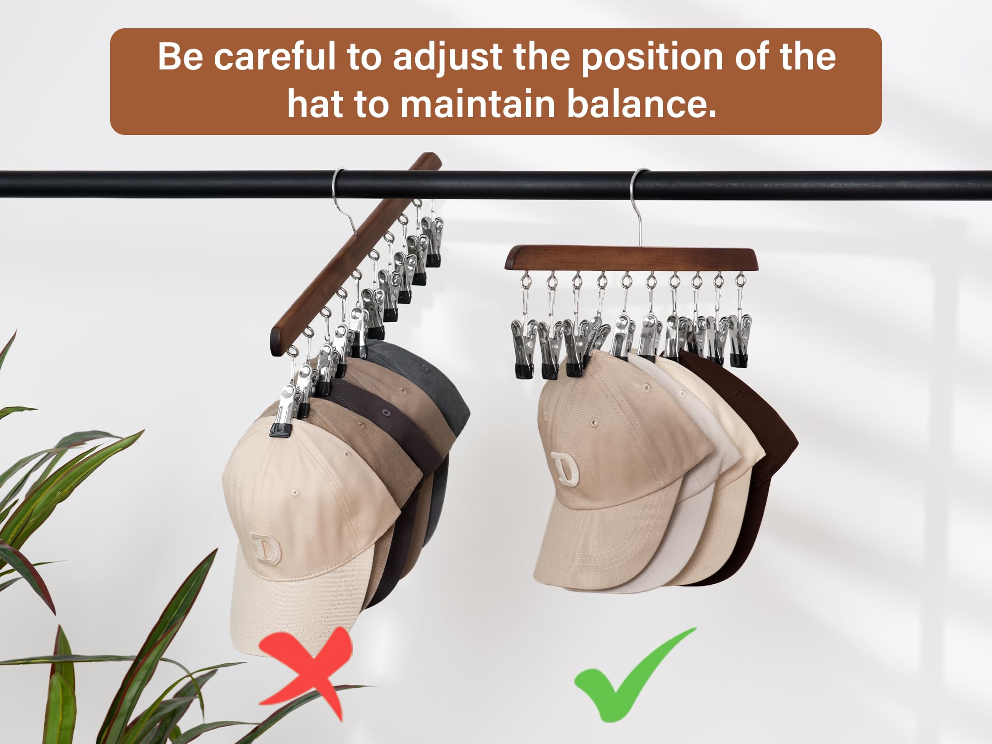 Storageworks Hat Organizer, Hat Storage For Closet, Hat Racks For Baseball Caps, Set Of 2 Cap Organizer With 10 Adjustable Stain