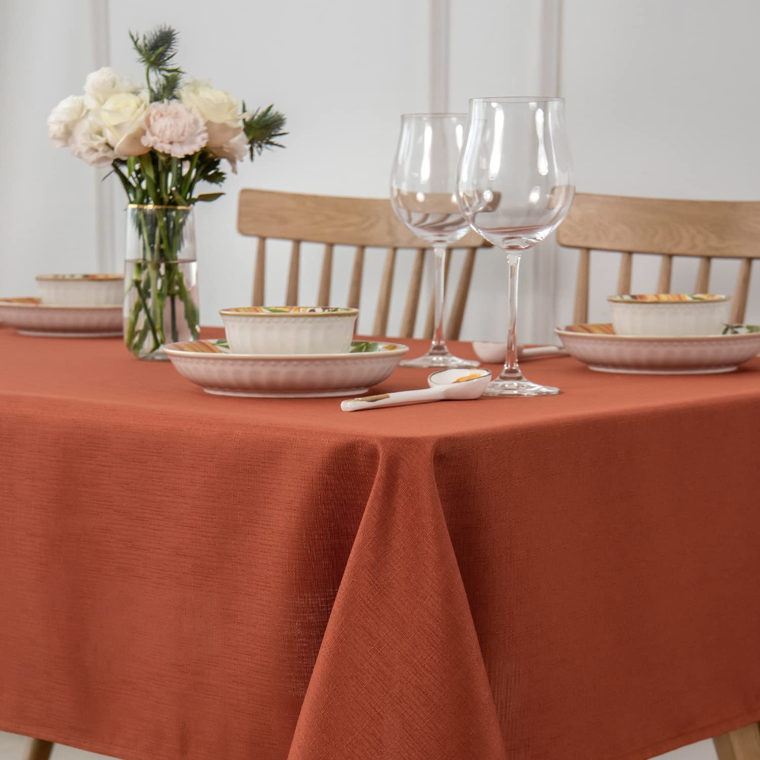 Maxmill Slubby Textured Rectangular Tablecloth Water Resistance Antiwrinkle Spillproof Soft Fall Table Cloth For Dining Room, Th
