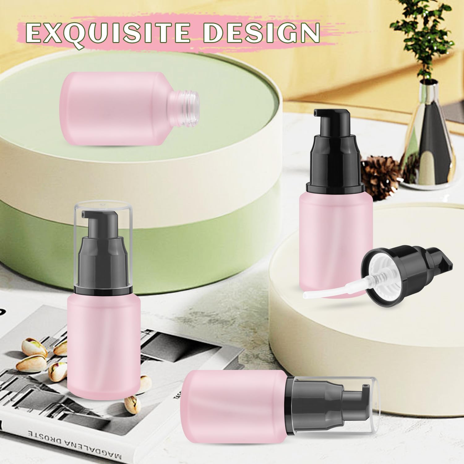 Mirrline 8 Pcs 30Ml/1Oz Frosted Glass Bottles Empty Pump Dispenser Jar Travel Lotion Vials With Plastic Pump Head For Toiletry L