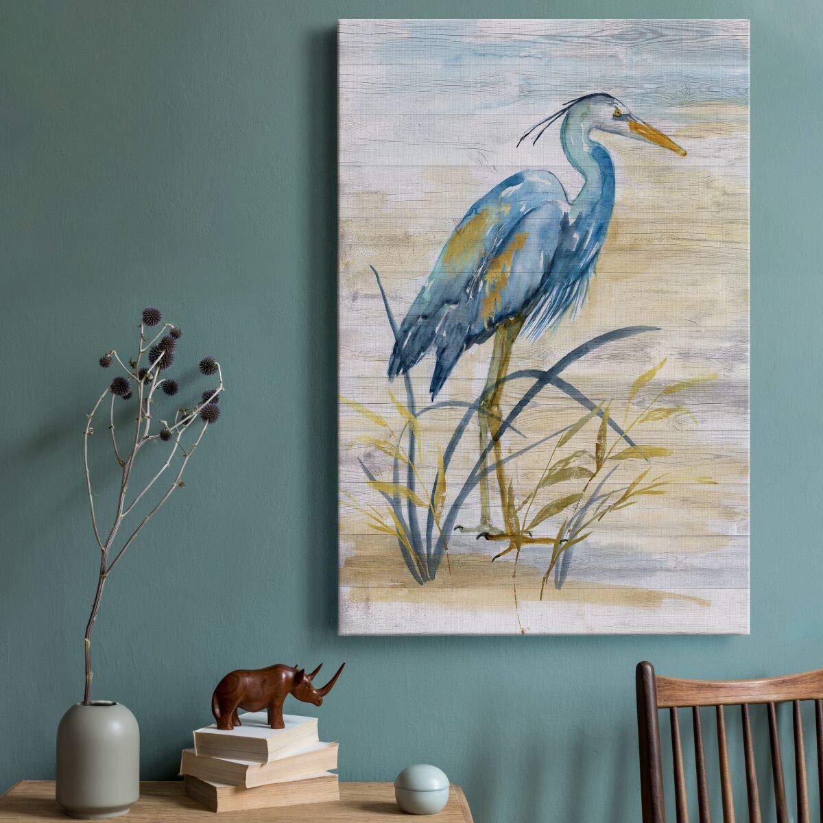 Renditions Gallery Animals Wall Art Abstract Paintings For Decor Rustic Yellow Blue Heron Bird Canvas Artwork Prints For Bedroom