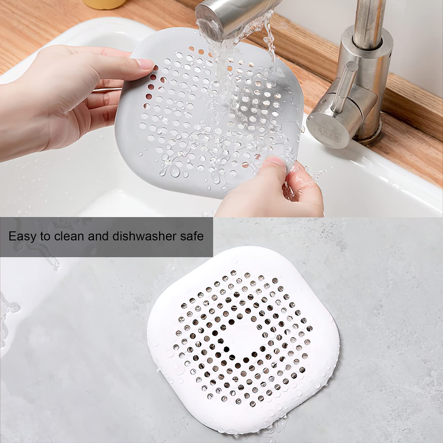 4 Pieces Drain Covers Hair Stopper for Shower Drain Bathtub Stopper Home Drain Protectors with Sucker Water Trap Sink Cover for Bathroom Bathtub and Kitchen (2 Gray+2 Gray)