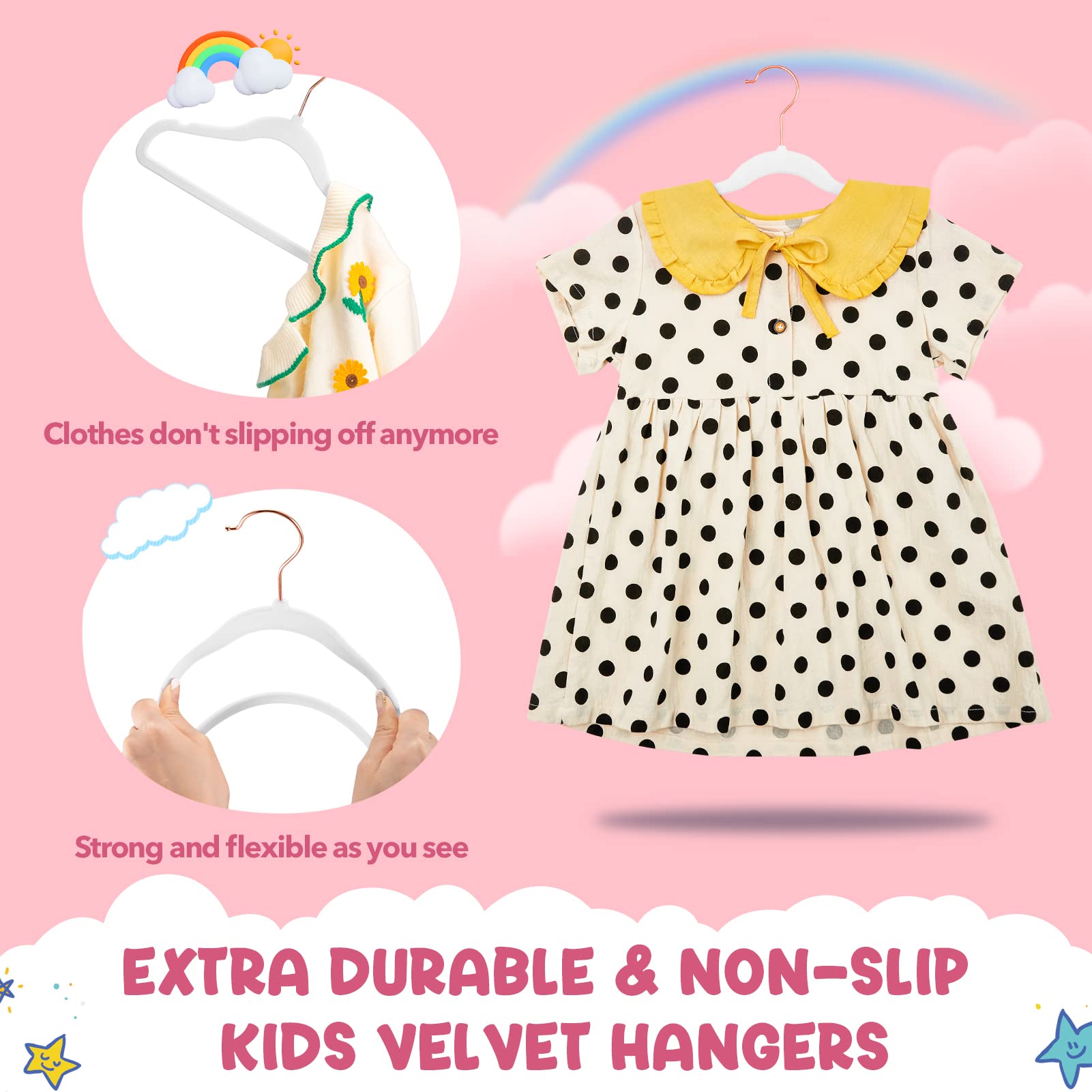 HOUSE DAY Velvet Kids Hangers 60 Pack  Premium Childrens Hangers for Closet  Ultra Thin Cute Hangers Kids Clothes Hanger  Non Slip Kids Felt Hangers 14 Inch  Small Hangers for Kids Clothes  White