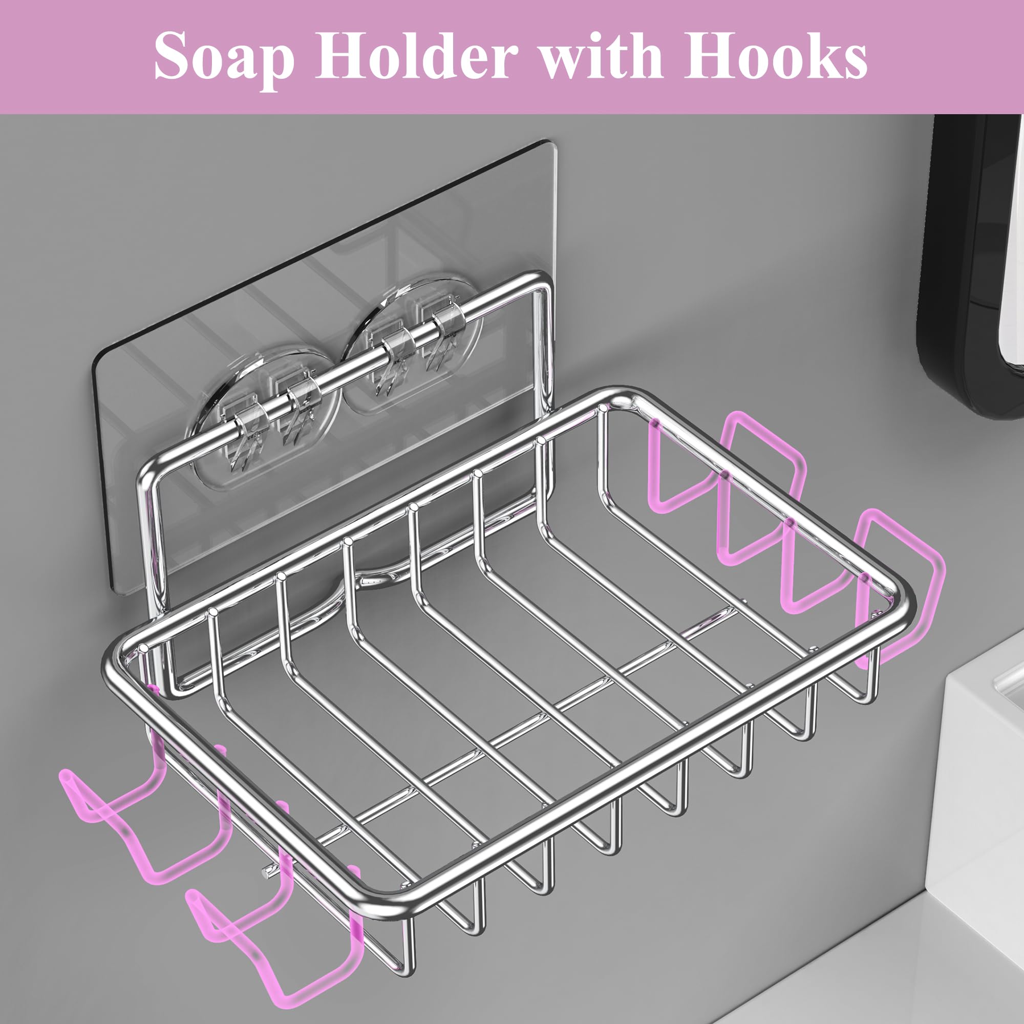 Ailibuligo Adhesive Soap Bar Holder Dish For Shower Wall With Hooks, Silver, 3 Pack