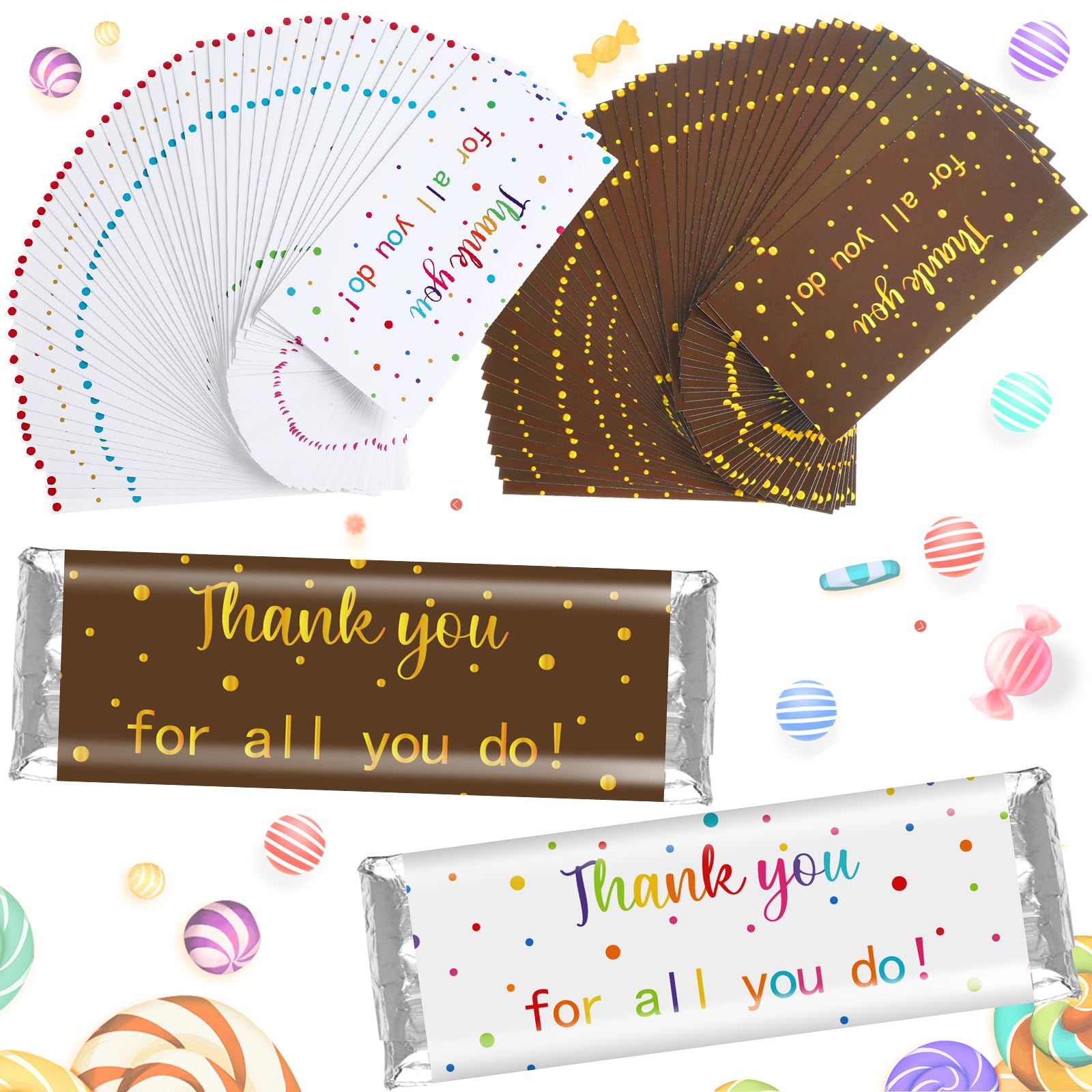 Gilprop 100 Pcs Teacher Appreciation Gifts Bulk Employee Appreciation Gifts Bulk Thank You Chocolate Bar Wrappers for Team Gift 