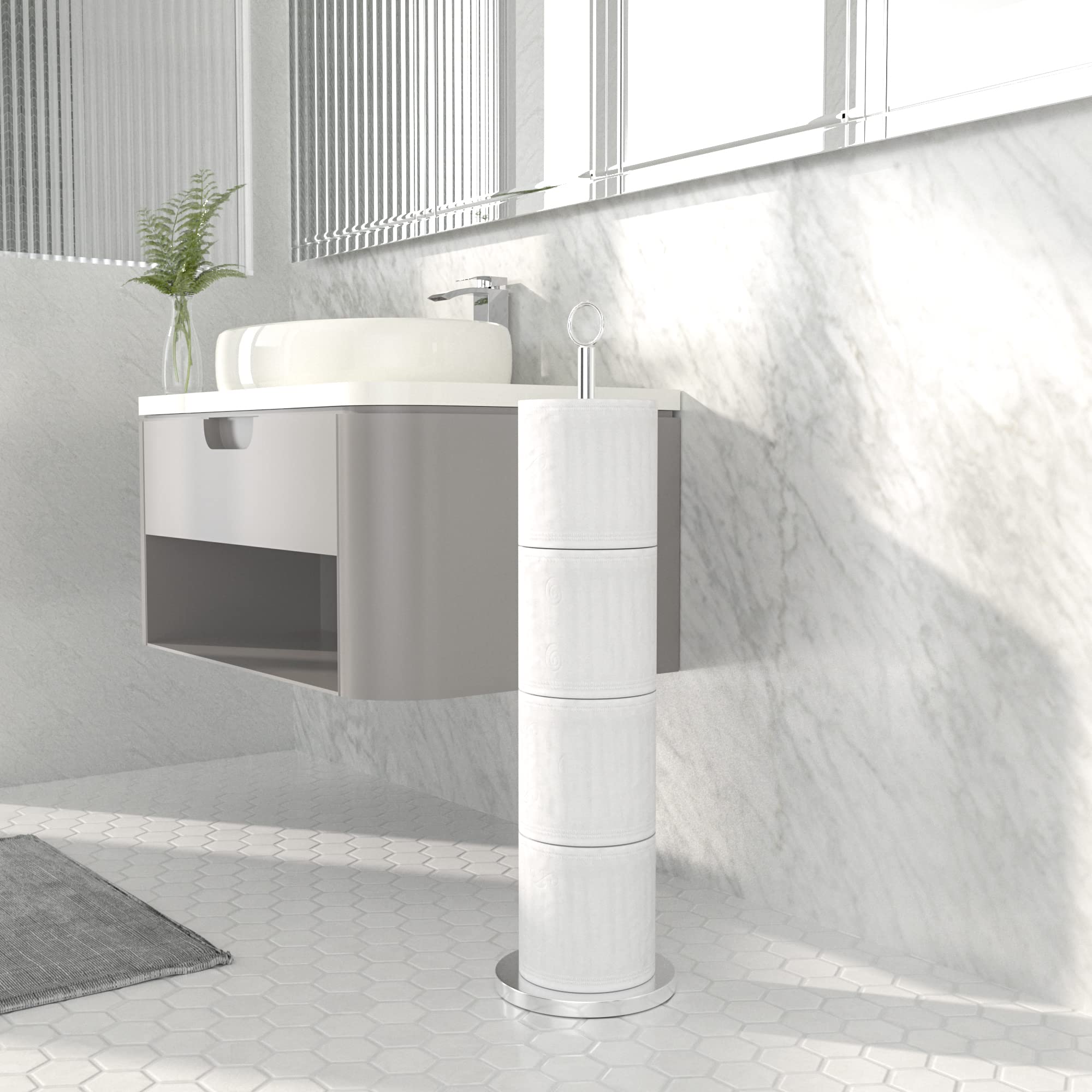 Toilet Paper Holder Stand(with Reserve Function)  Free-Standing Stainless Steel Stand for Bathroom & Toilet Spare Rolls Storage