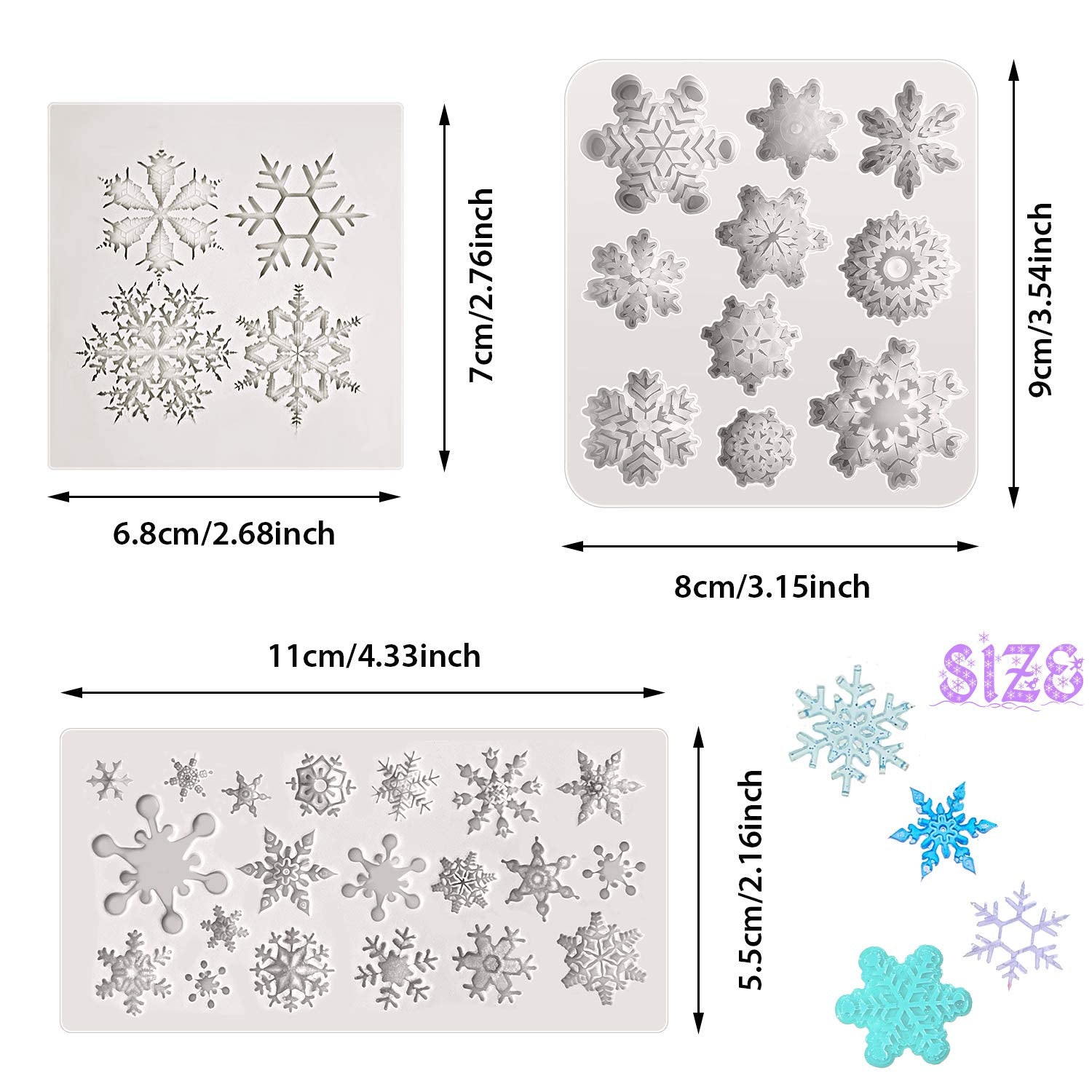 6 Pieces Snowflakes Mold Silicone Fondant Mold Dessert Cookie Cutters Cake Molds With Snowflake Plunger Fondant Chocolate Baking