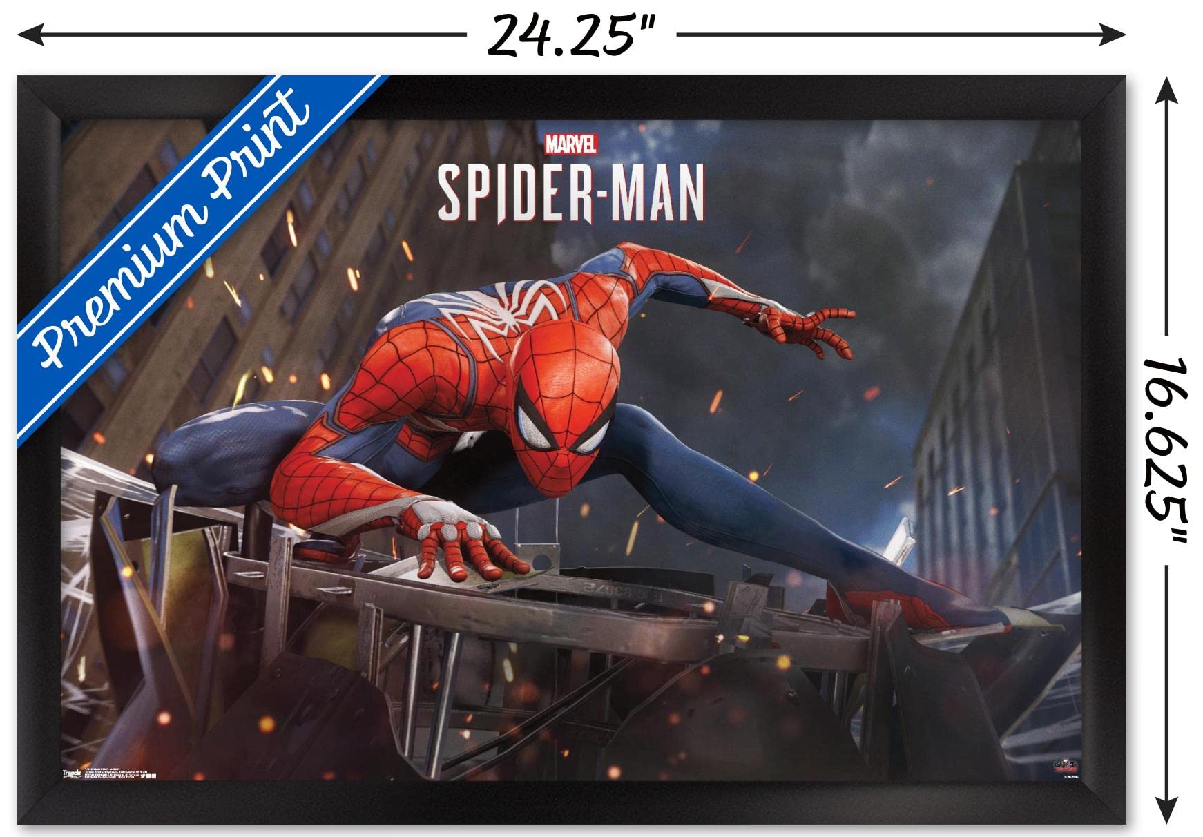 Trends International Marvel Comics - Spider-Man - Action Wall Poster, 14.725'' X 22.375'', Black Framed Version