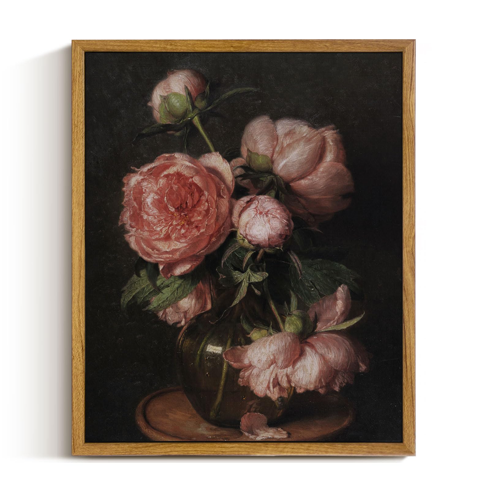Insimsea Framed Canvas Prints Art Vintage Decor, Botanical Wall Art, Peony Flower Canvas Prints, Flower Pictures Wall Decor For