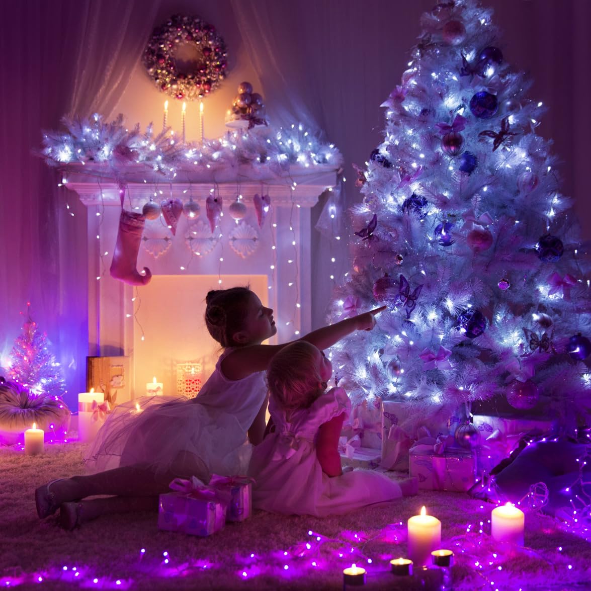 6ft White Christmas Tree, Xmas Tree Artificial Christmas White Trees with 1005 Branch Tips and Decorations(1pcs Top Star, 2set 2