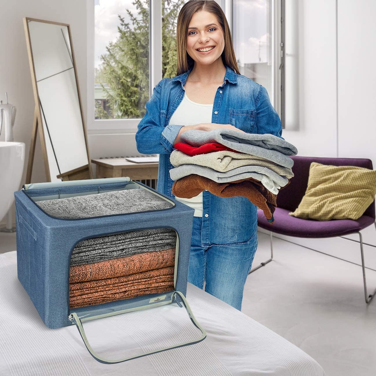 Sorbus Jumbo Storage Bins with Metal Frame - Oxford Fabric Storage Containers with Large Clear Window & Carry Handles - Stackabl