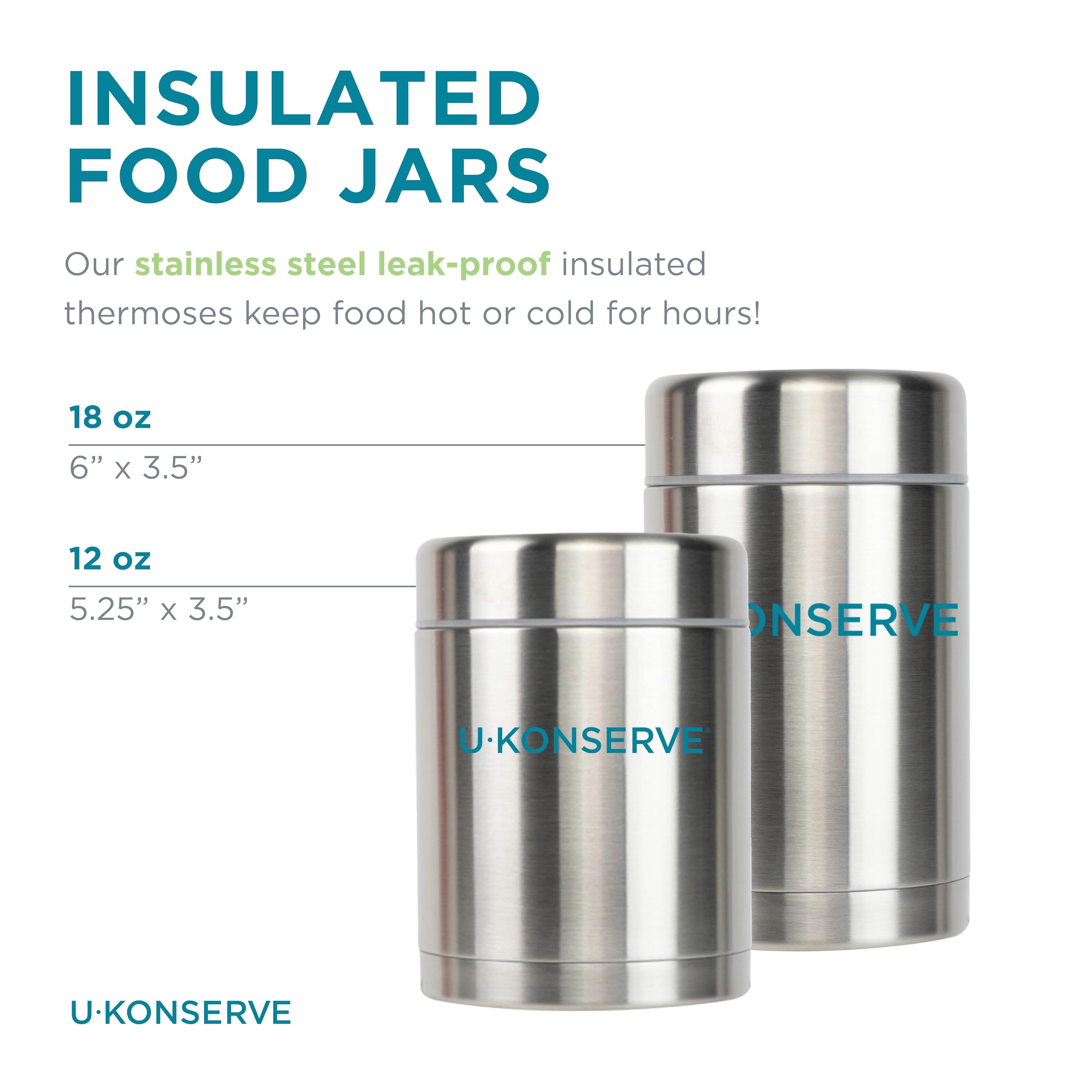 U Konserve Stainless Steel Insulated Food Jar - 18oz Vacuum Sealed, Leak-Proof, BPA Free, Wide Mouth Container