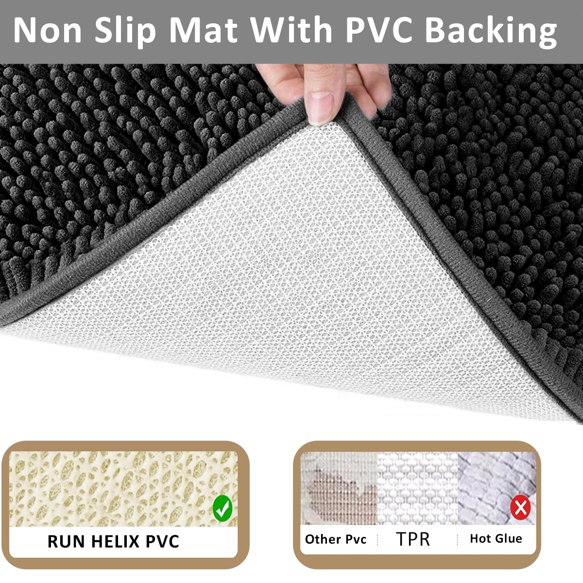 Bathroom Rugs Set Plush Chenille 3 Piece Bath Mat Washable Bath Rugs with Non Slip Backing Bath Carpet Absorbent Shower Rugs Bathroom Mats and Toilet Rug Bath Mats for Bathroom Bedroom  Kitchen Tub