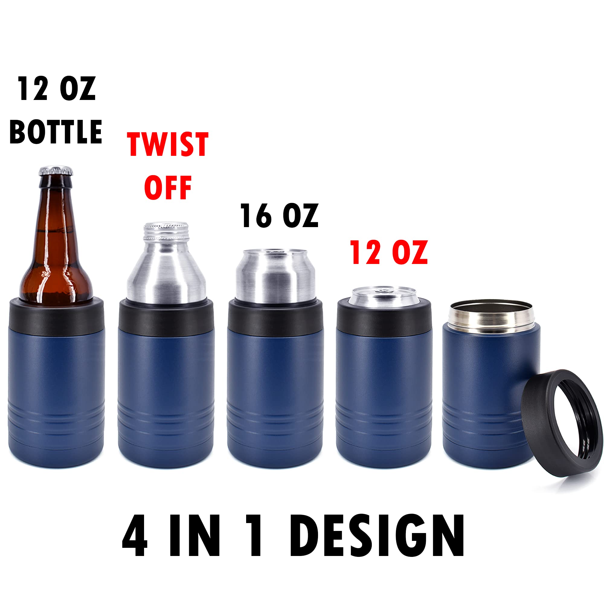 Clear Water Home Goods - 12 Oz Stainless Steel Double Wall Vacuum Insulated Can Or Bottle Beverage Cooler - Powder Coated Navy B