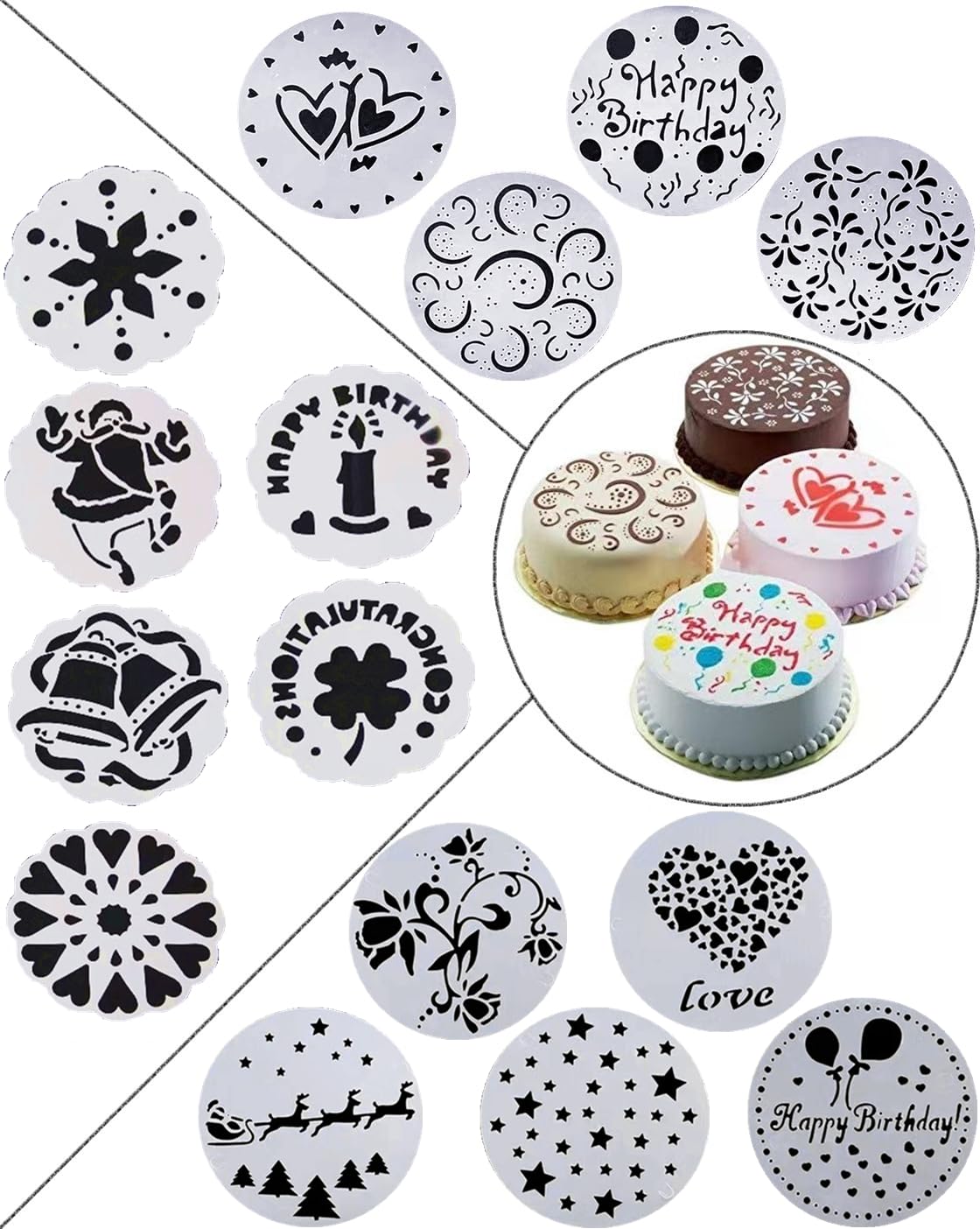 15-Pack Magnoloran Wedding Cake Stencils Cake Templates Spray Floral Cake Molds, Baking Tools, Dessert Decorating Molds