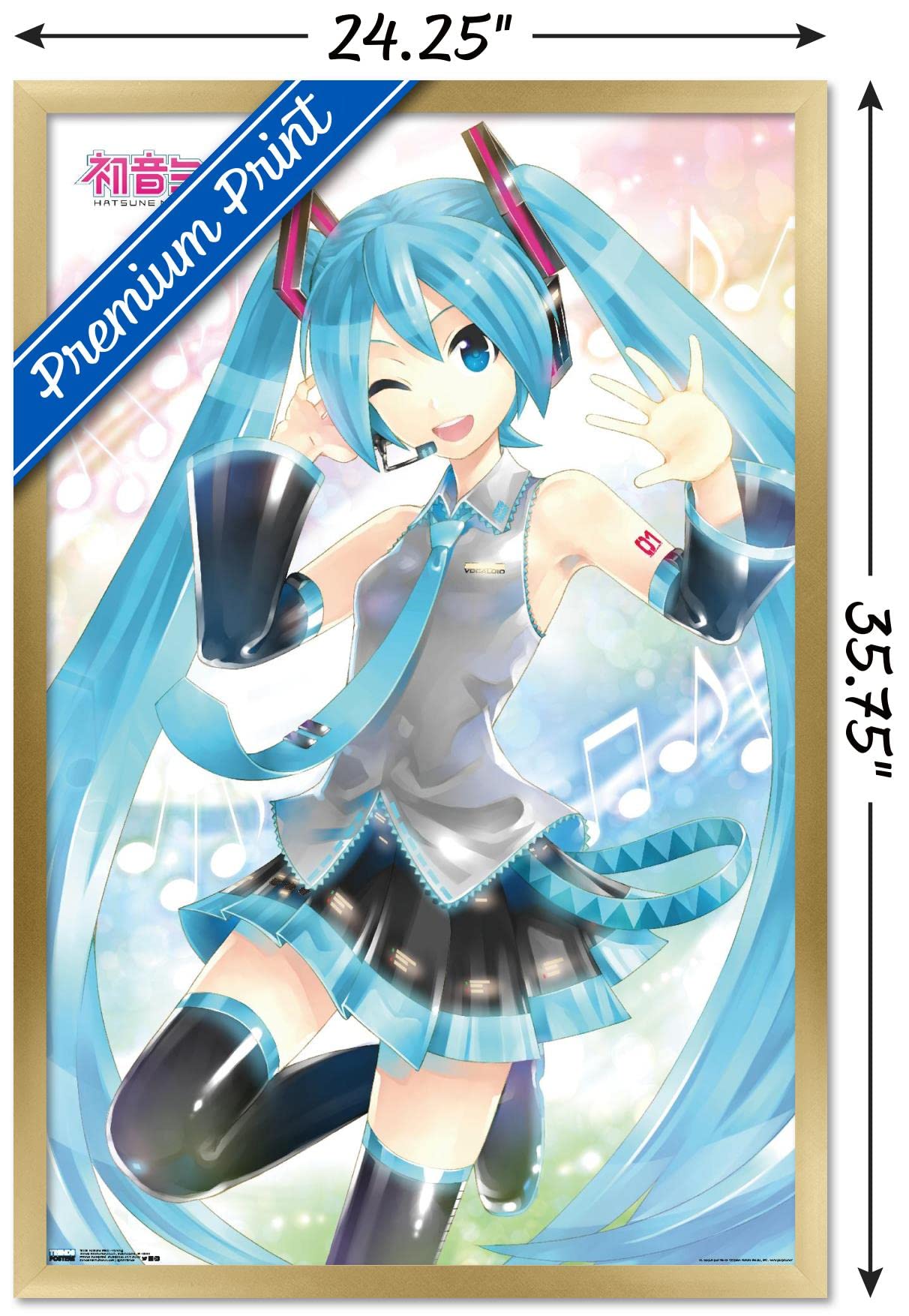 Trends International Hatsune Miku - Waving Wall Poster, 22.375'' X 34'', Gold Framed Version