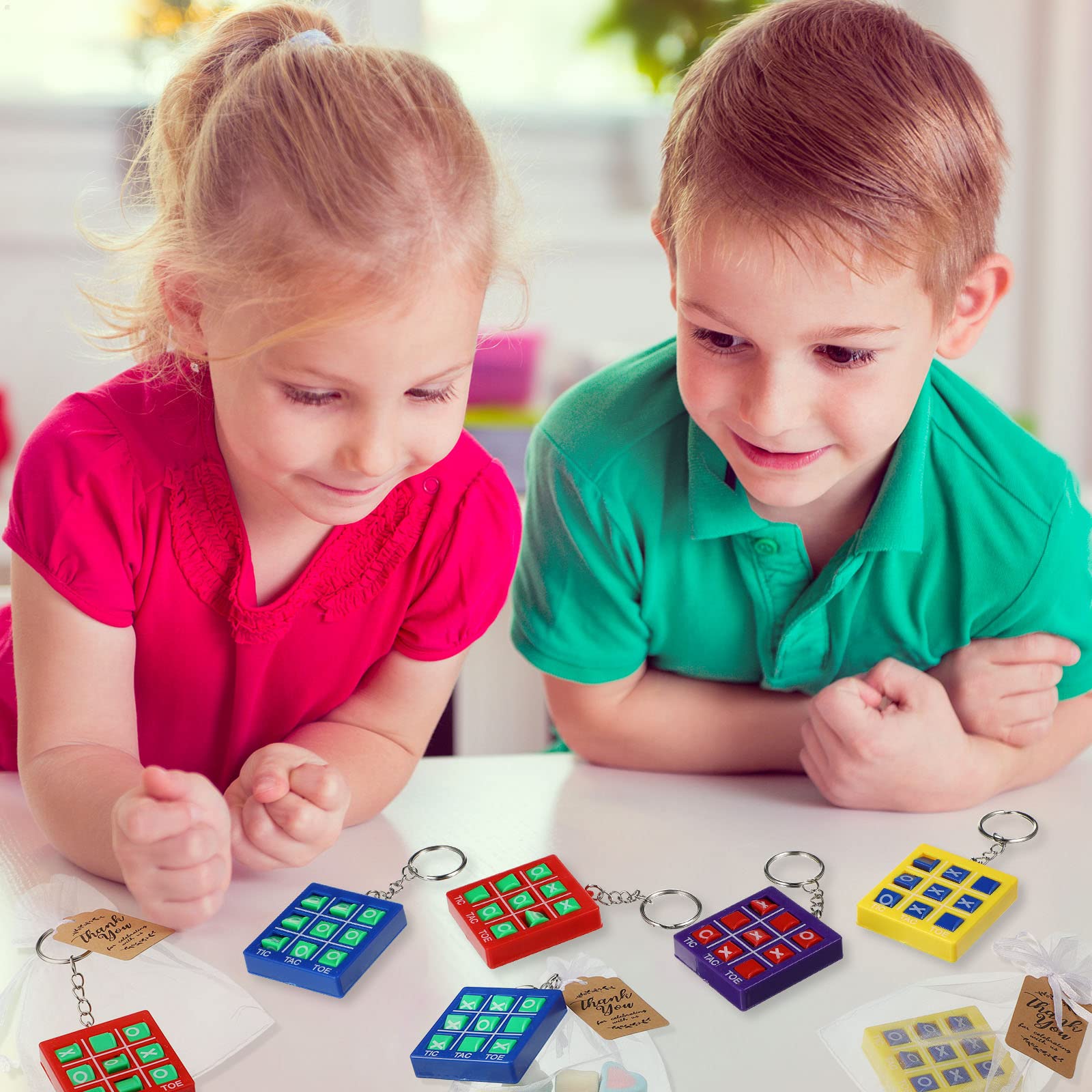 36 Pieces Tic Tac Toe Keychain Set Game Party Favors Include 12 Tic Tac Toe Keychain For Backpack And 12 Mesh Bags Drawstring Wh