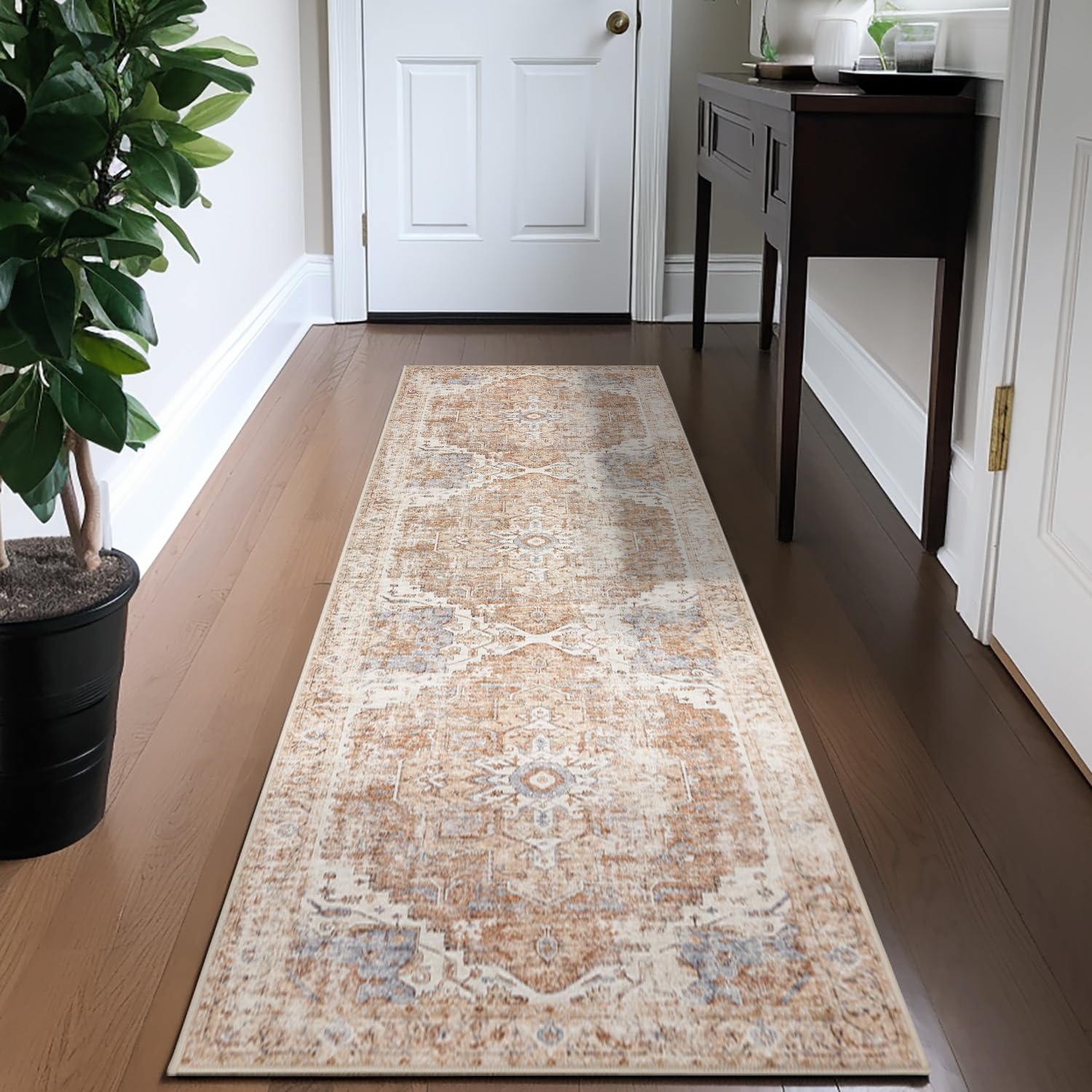 jinchan Area Rug 2x7 Washable Rug Runner Rug Hallway Indoor Vintage Rug Brick Red Print Rug Retro Distressed Carpet Thin Rug Fol