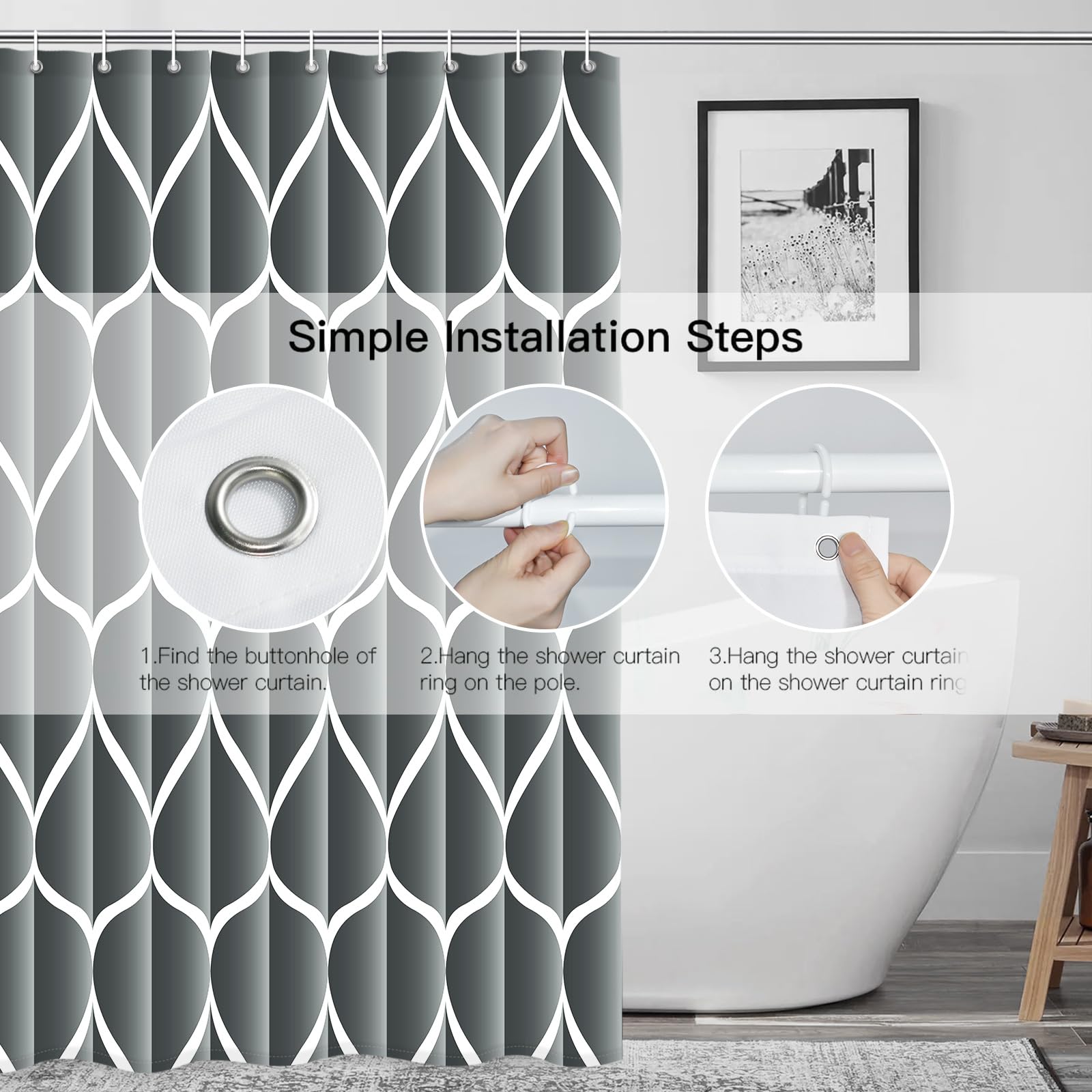 Gelbchu Dark Grey 72 X 72 Inch Cloth Shower Curtain, Waterproof Design And Polyester, Quick-Drying, Heavy Duty Shower Curtains S