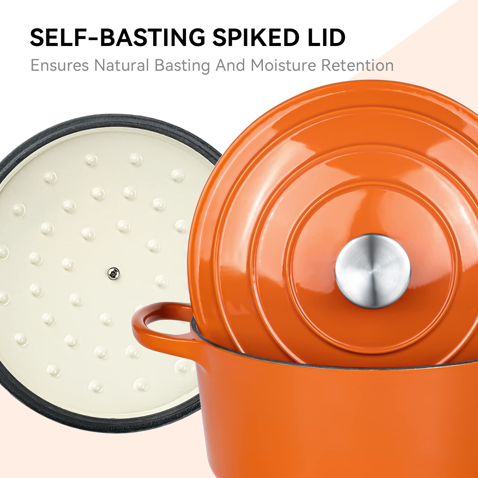 Miereirl 6 Qt Enameled Dutch Oven Pot With Lid, Cast Iron Dutch Oven With Dual Handles For Bread Baking, Cooking, Non-Stick Enam