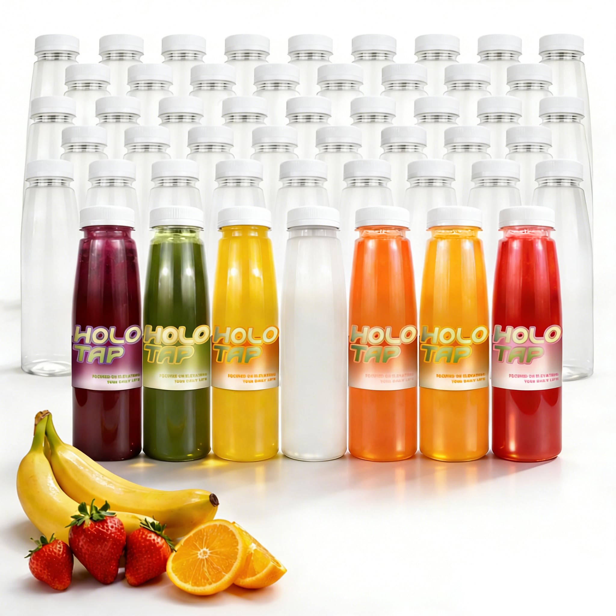 Holotap 48 Pcs 8 OZ Plastic Bottles with Caps, Empty PET Disposable Juice Bottles Bulk for Liquids with White Tamper Evident Lid