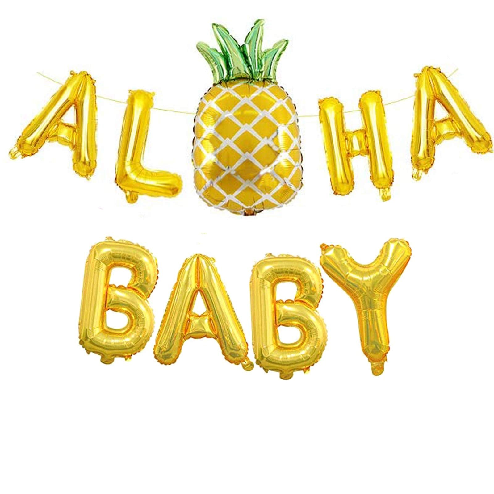 Aloha Baby Banner,Pineapple Garland Hawaiian Baby Shower Balloons Decorations,Summer New Baby Announcement Party Decorations Gol