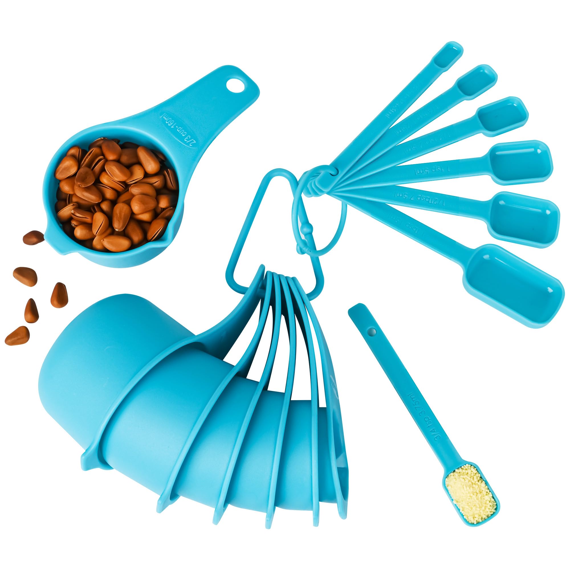 Spuvgvc Plastic Measuring Cups And Spoons Set, Sky Blue Dry Measuring Cups Set With Spout And Leveler For Kitchen And Baking, Bp