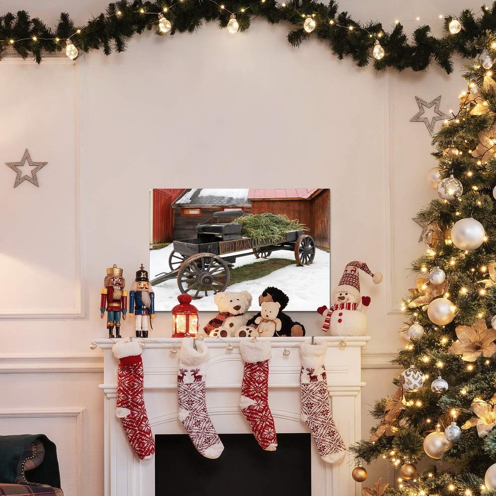 Renditions Gallery Canvas Wall Art Modern Paintings & Prints Decor Red Barn Christmas Wagon Rustic Glam Festival Wall Hanging Ar