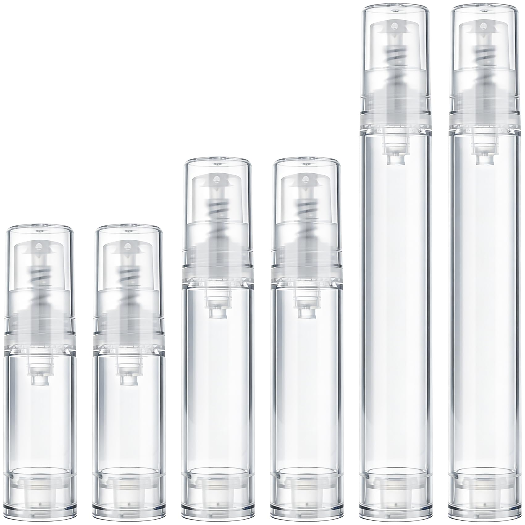 Kyckeif 6pcs Airless Pump Bottles, Refillable Travel Pump Bottles in 5ml 10ml 15ml, Clear Vacuum Pump Containers for Lotion Foun