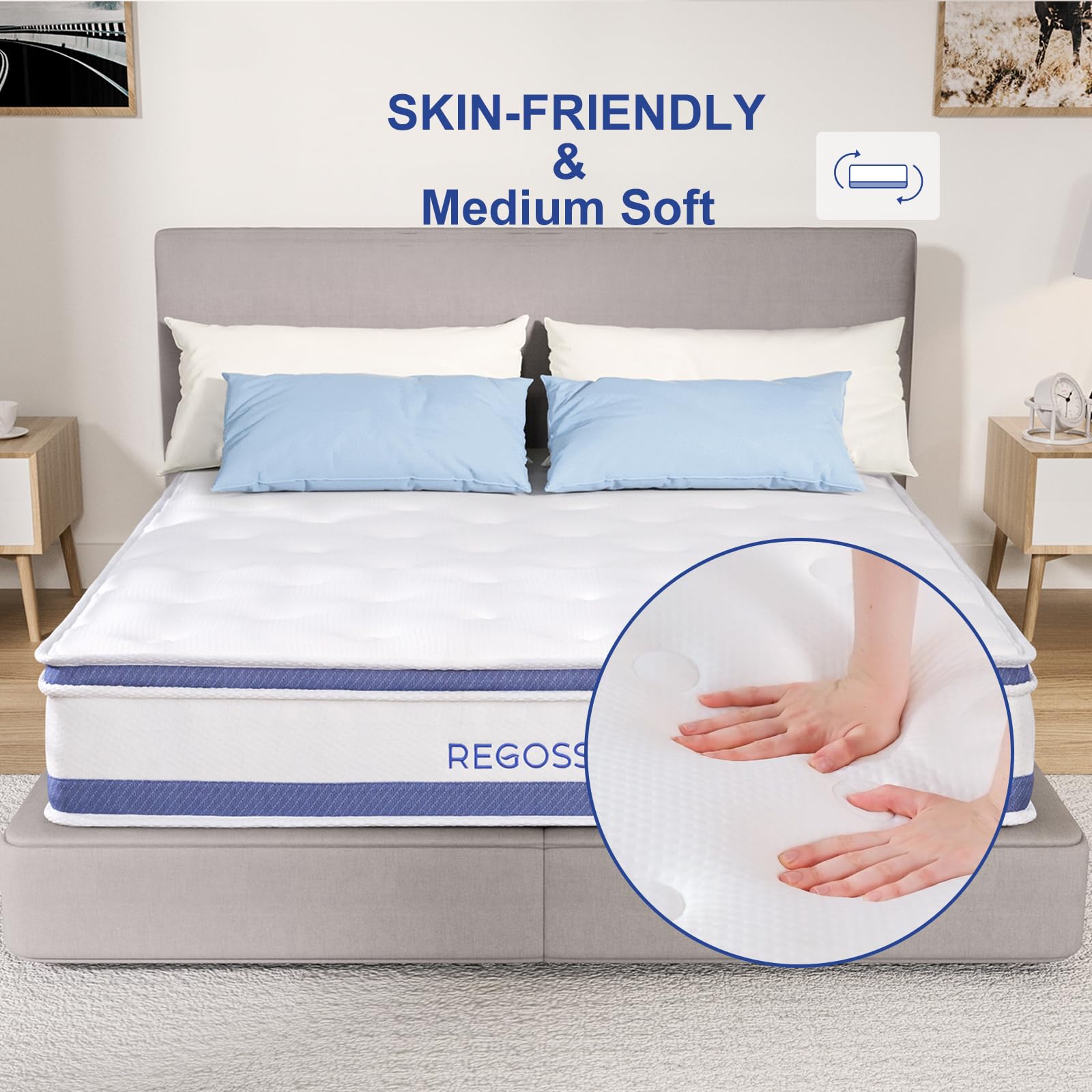 Regoss Twin Mattress, 10 Inch Twin Mattress Hybrid, Twin Size Mattress In A Box With Memory Foam & Individual Pocket Spring, Twi