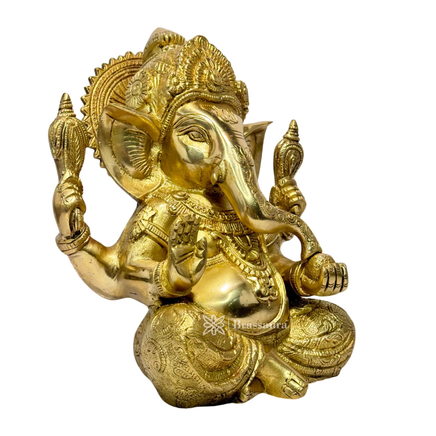 Brassaura Brass Ganesha Bhagwan Idol Taj Ganesh Statue Ganpati Murti For Temple Puja Home Entrance Decor Luck Gift Height 15 Cm