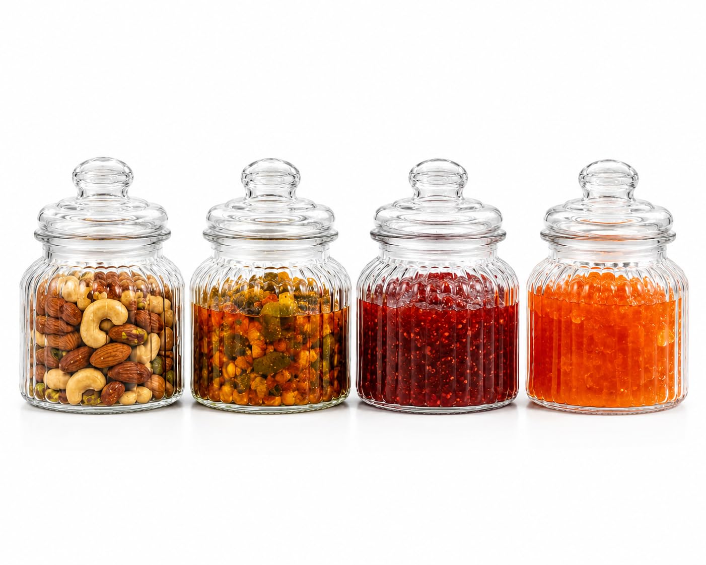 Cutting Edge 300Ml Glass Mimosa Jar Transparent Airtight Lid (Set Of 4)