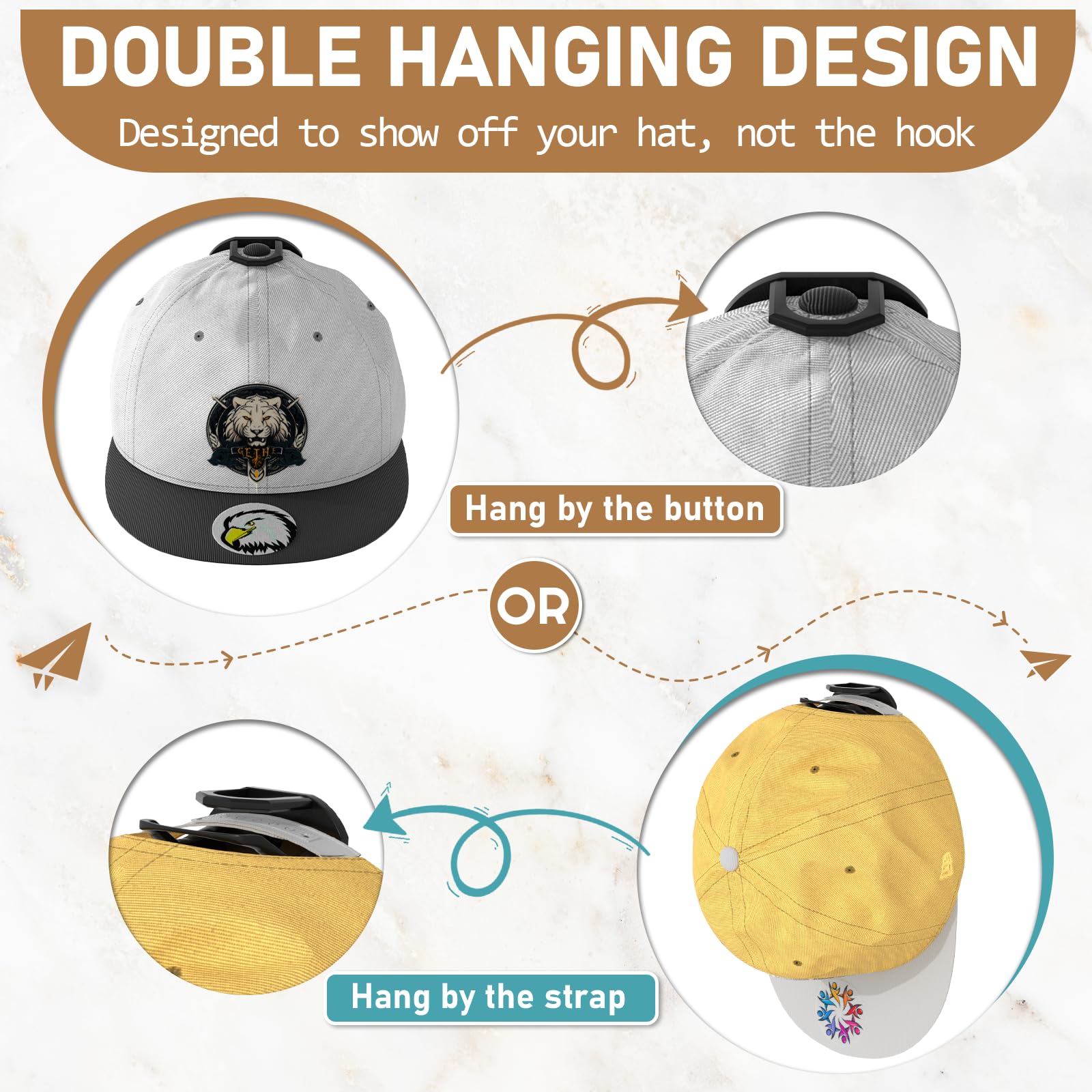 48 Pack Adhesive Hat Hooks For Wall, Super Strong Hat Rack For Baseball Caps, Hat Organizer Display For Home Decor, Hat Hangers