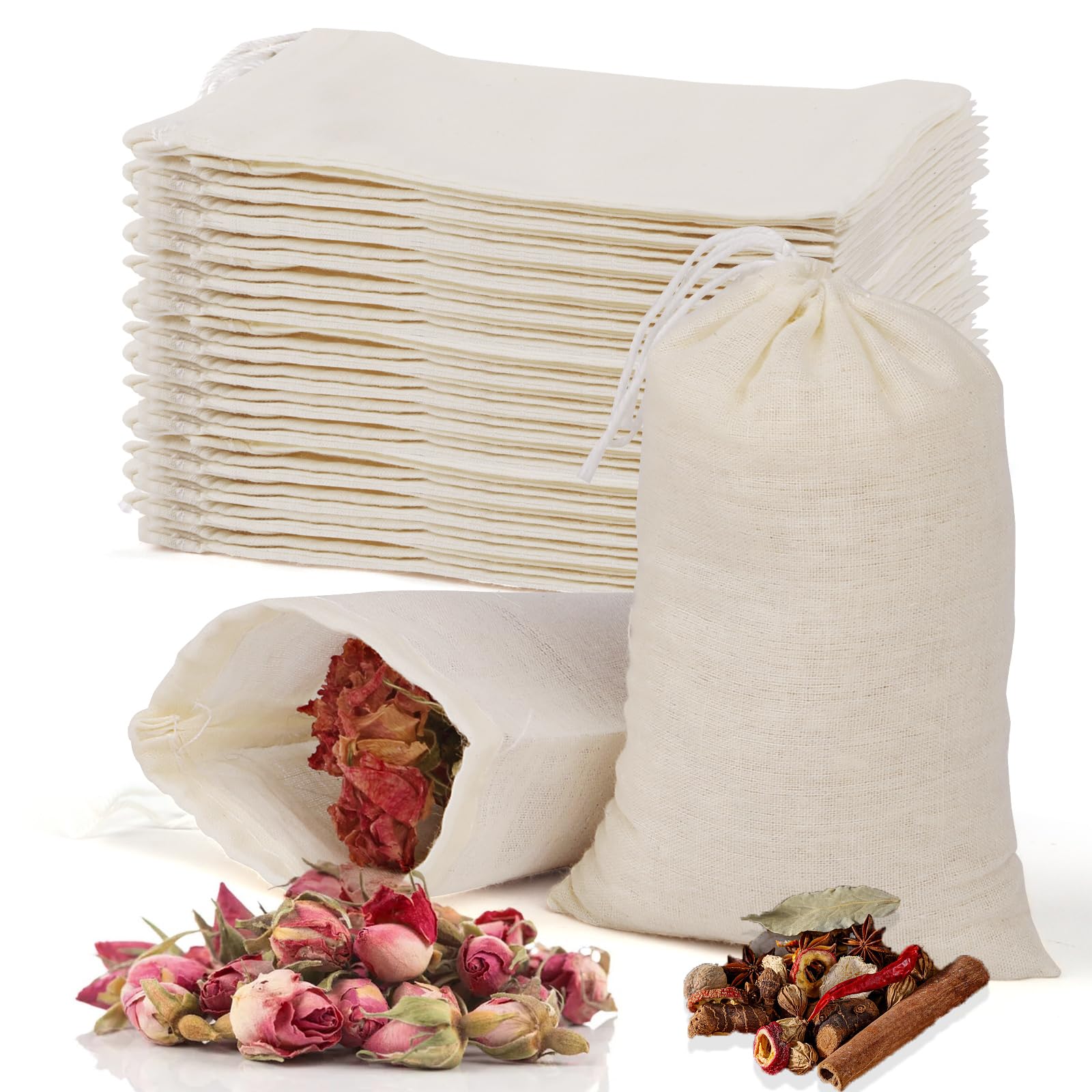 60 Pcs Empty Spice Bags For Cooking Soup, 3X4 In Natural Muslin Drawstring Bag, Reusable Tea Bags For Loose Tea, Small Cheese Cl