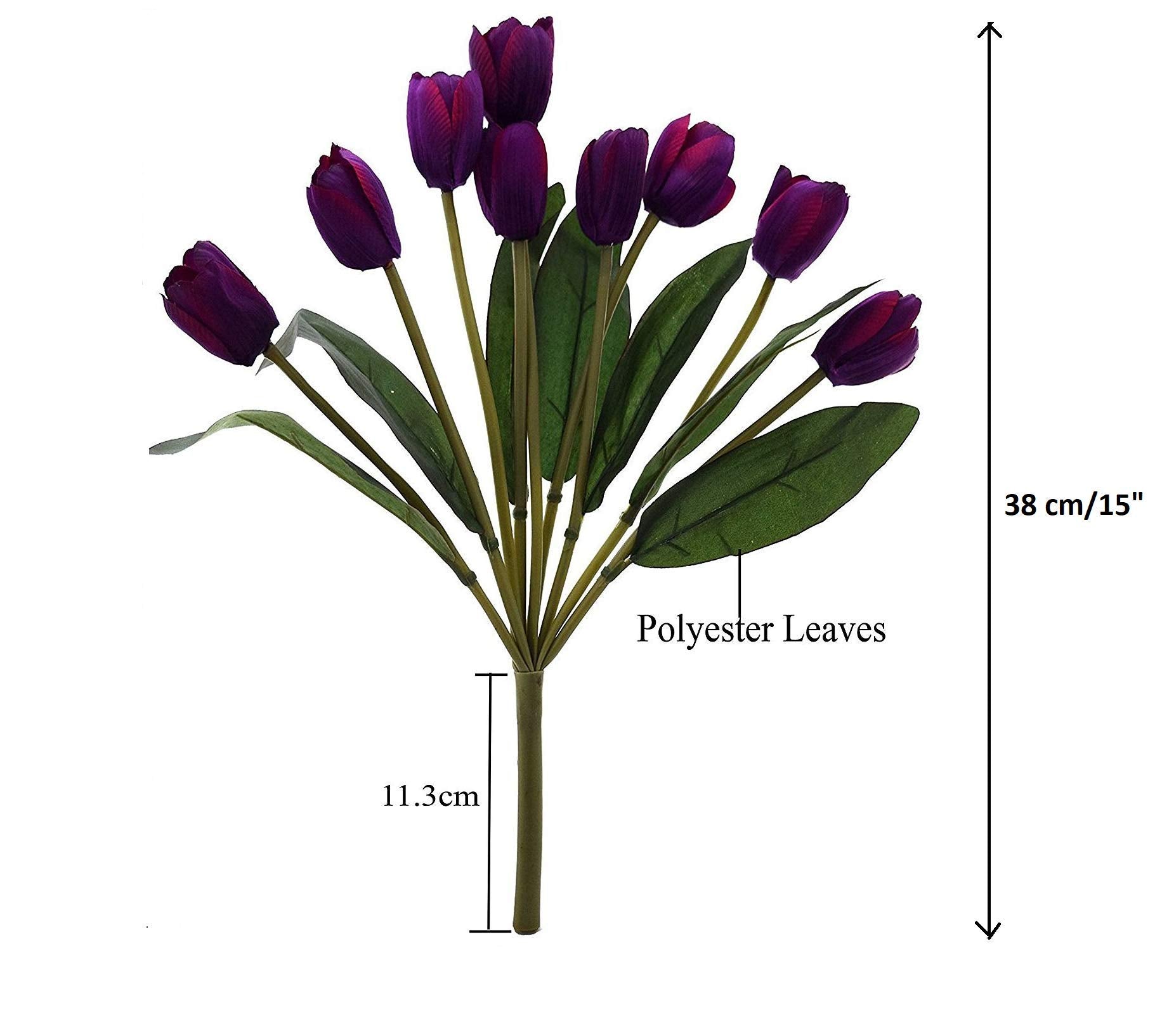 Fourwalls Beautiful Artificial Plastic Tulip Flower Bunch, Artificial Plant For Home D  cor (38 Cm Tall, 9 Heads, Purple)