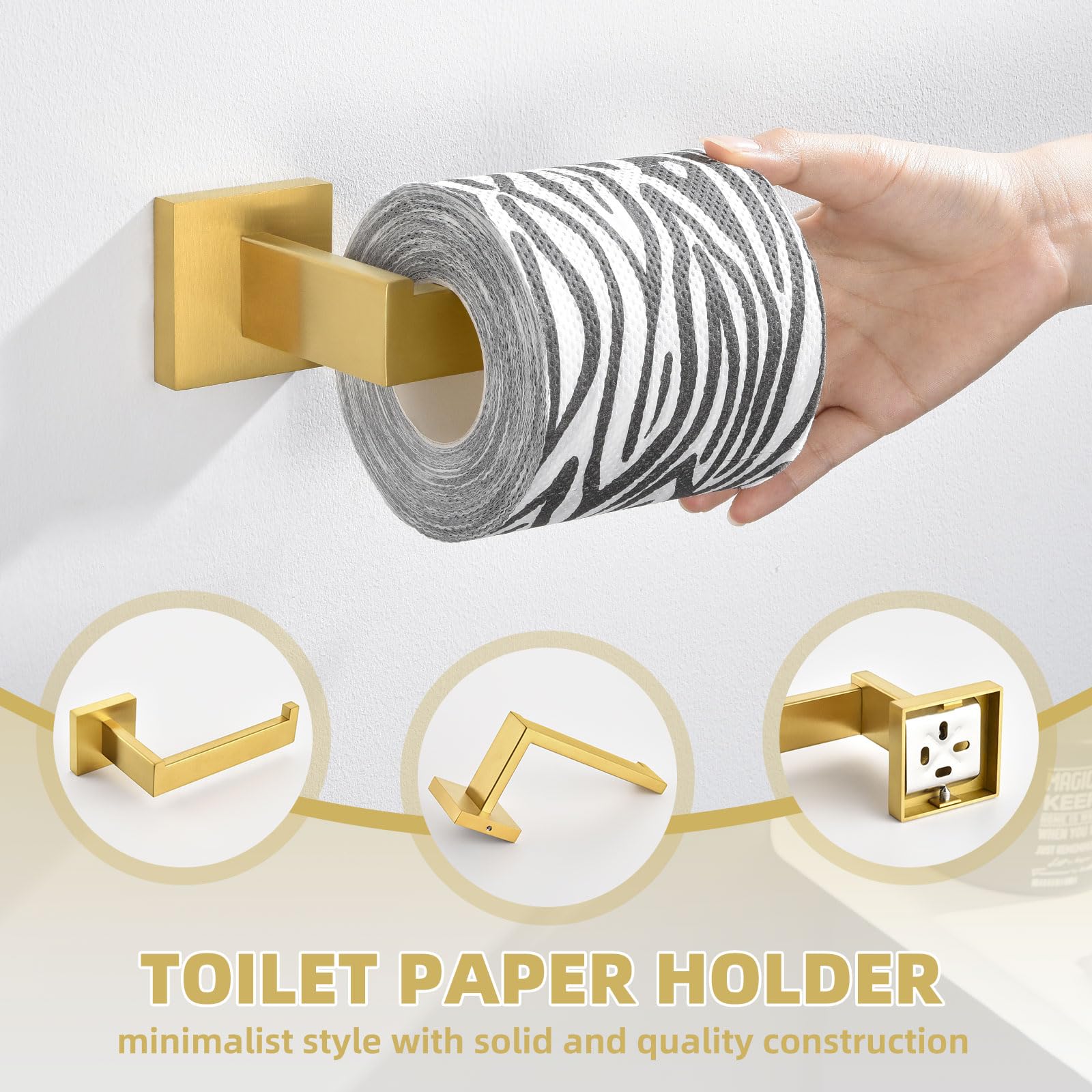 Bathroom Hardware Set 4-Piece, Angle Simple Sus304 Stainless Steel Bath Accessory Kit, Bathroom Fixture Set With Robe Hook, Toil