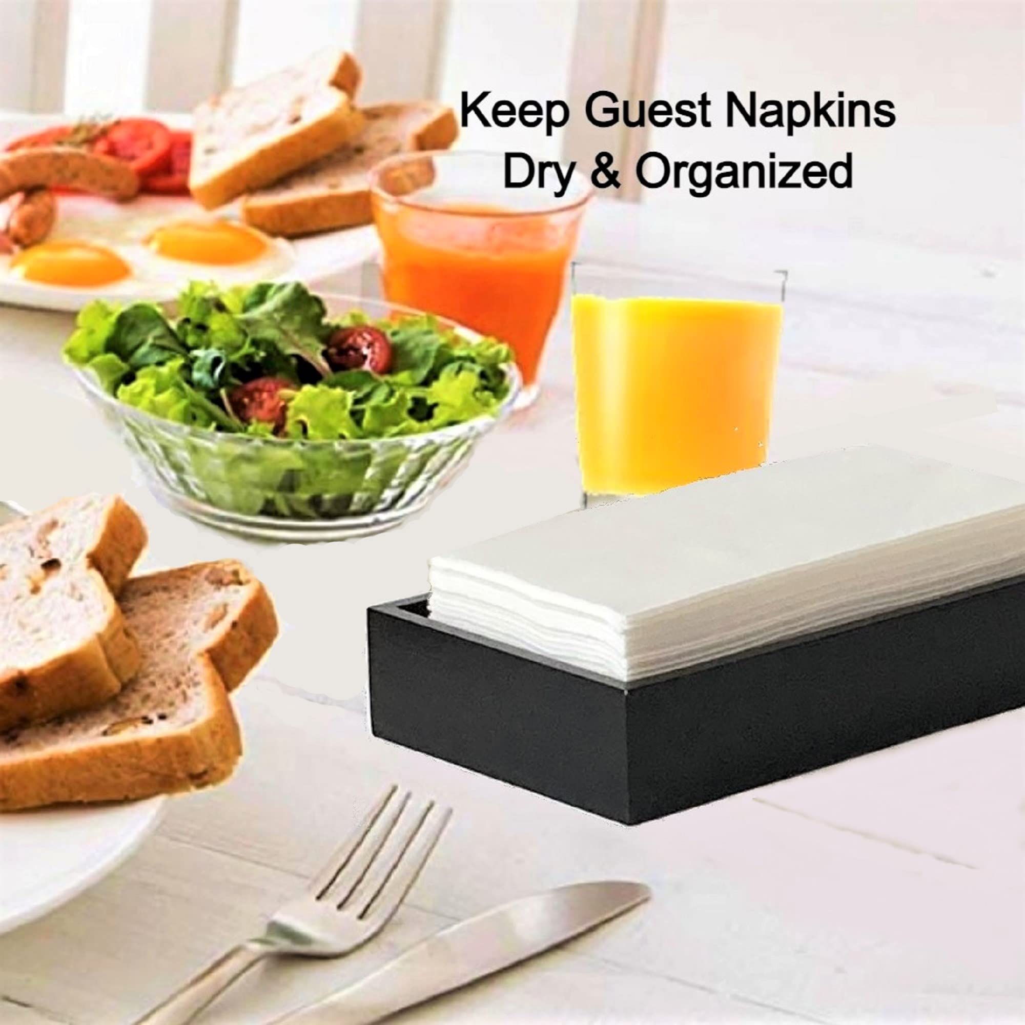 Bamboo Guest Towel Holder In Black (9.75''X 5.50''X 2'') - Bathroom Napkin Tray - Multipurpose Organizer Box - For Guest Bathroo
