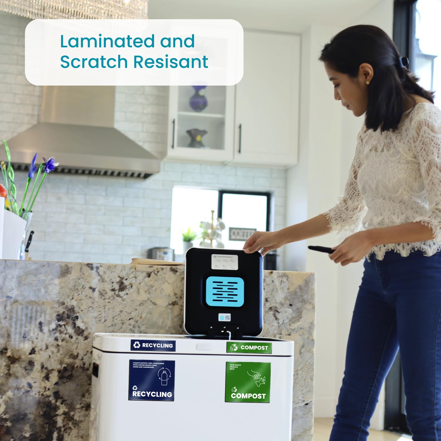Home Zone Living Kitchen Trash And Recycling Combo Assorted Magnetic Sticker Set For Waste, Recycle, And Compost, 3.94 Inch X 3.