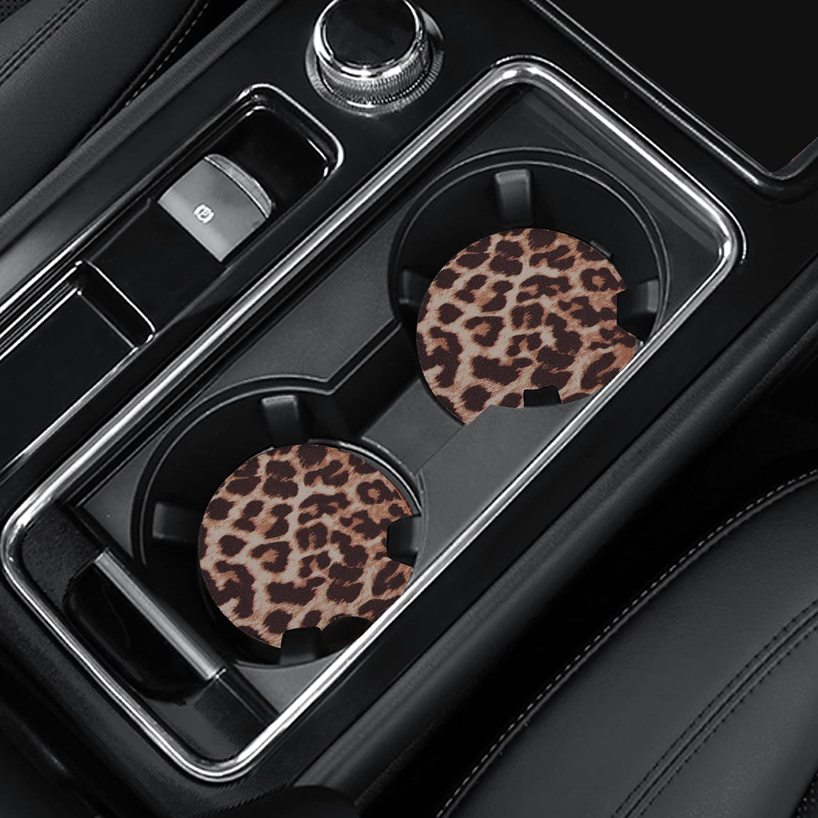 4 Pack Car Coasters, 2.75Inch Leopard Print Car Cup Holder Coasters For Car, Neoprene Cup Pad Mat Car Coasters For Cup Holders F