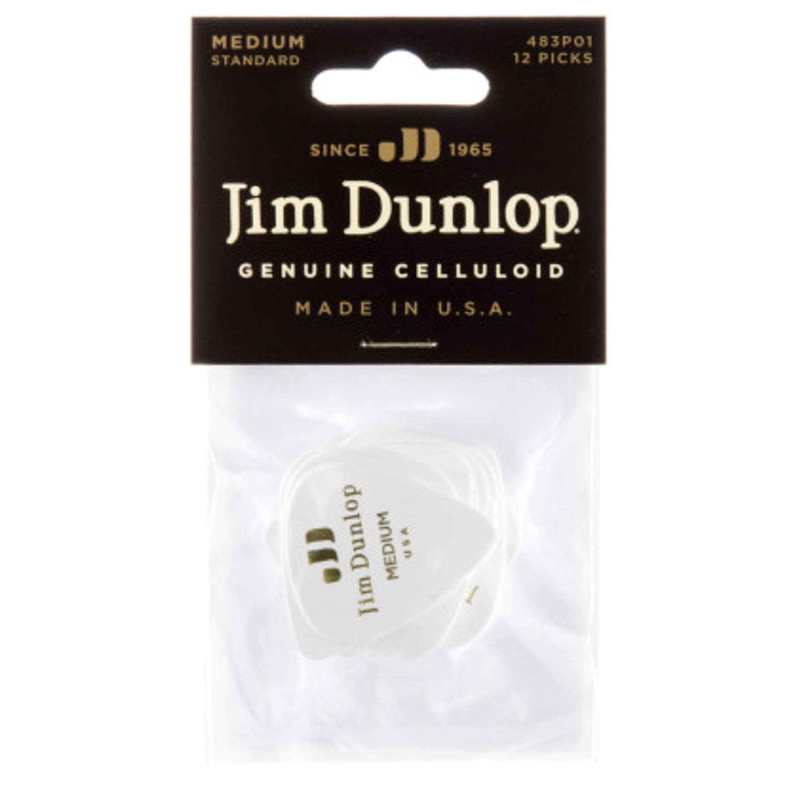 Dunlop 483P01Md Genuine Celluloid, White, Medium, 12Players Pack