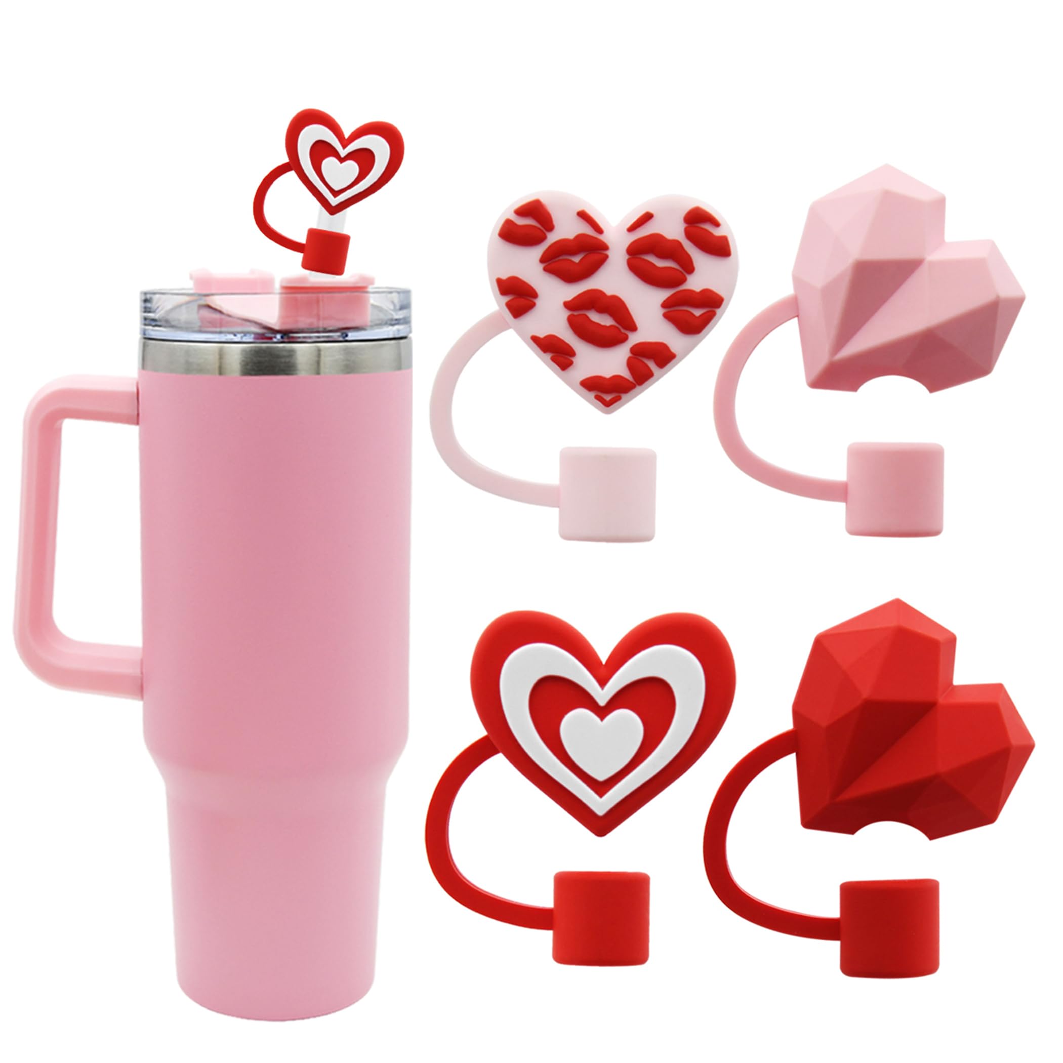 Meitesti Heart Straw Topper for Stanley Cup Compatible with 30&40 Oz Tumbler, 10mm Straw Tip Love Couple Fun Gifts (4pcs)