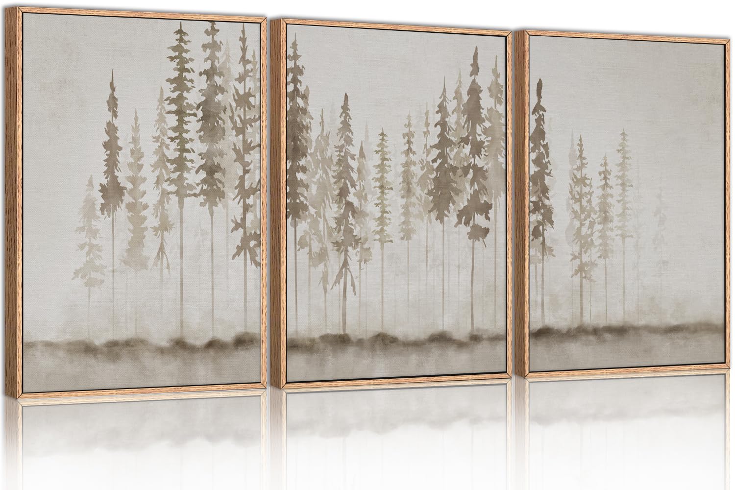 Hpinub Large Misty Forest Framed Canvas Wall Art Set, Modern Foggy Pine Tree Wall Decor, Pastel Nature Landscape Wall Painting,