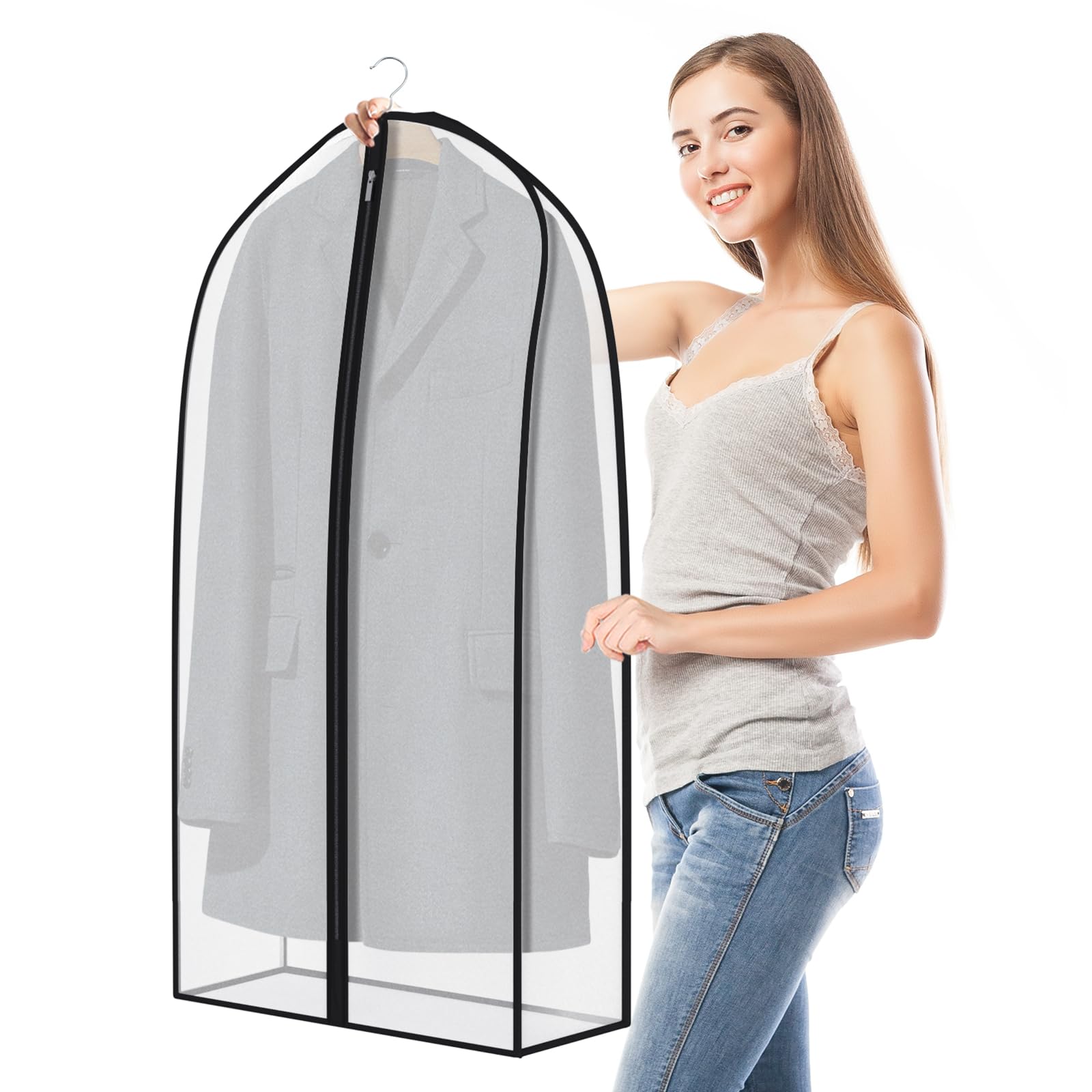 Zilink Breathable Garment Bags For Leather Coat 43    Suit Bags For Closet Storage Silky Suit Dust Covers For Hanging Clothes Wi