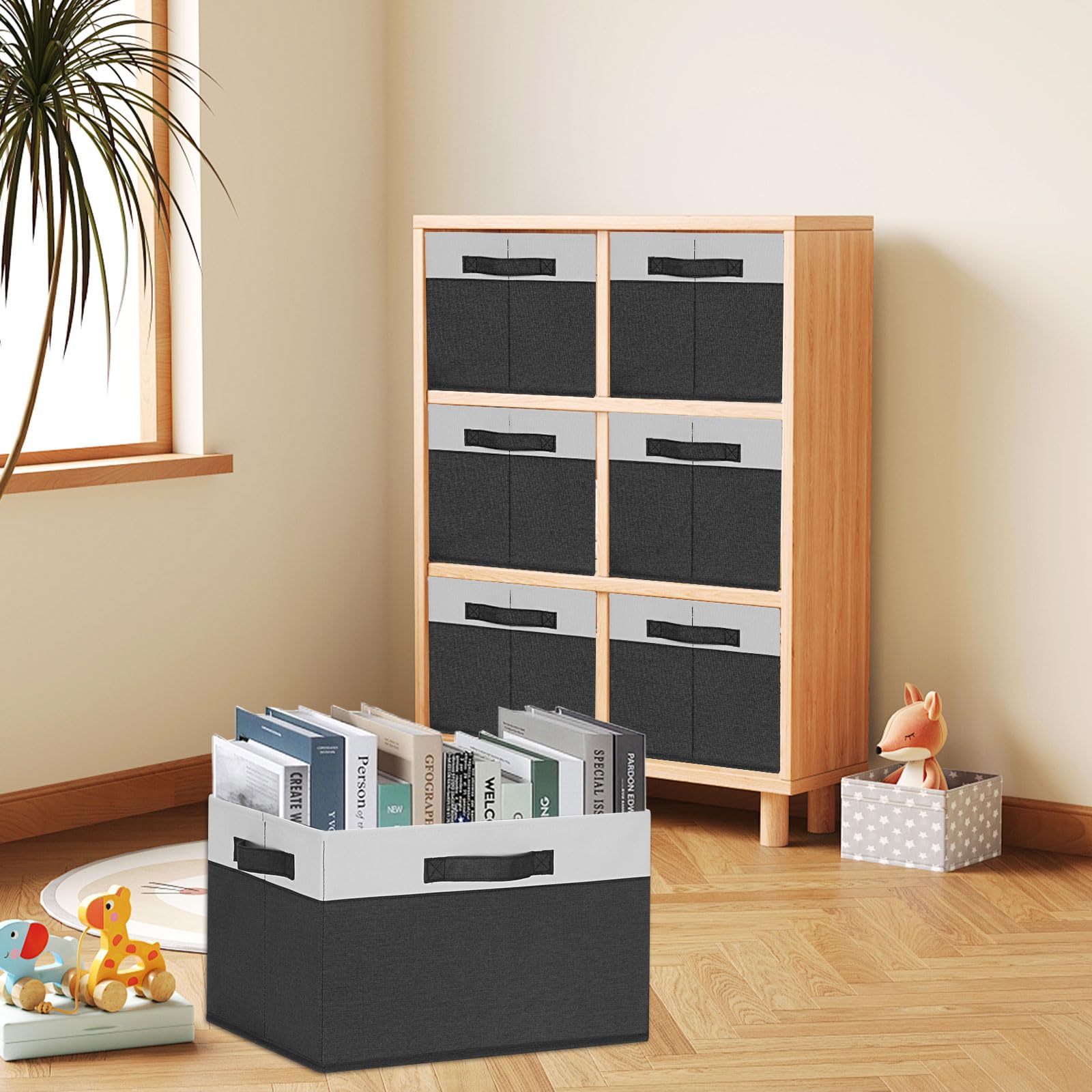 Ghvyennttes Large Storage Baskets For Shelves 3 Pack, Collapsible Fabric Storage Bins With 3 Handles, Decorative Closet Organize