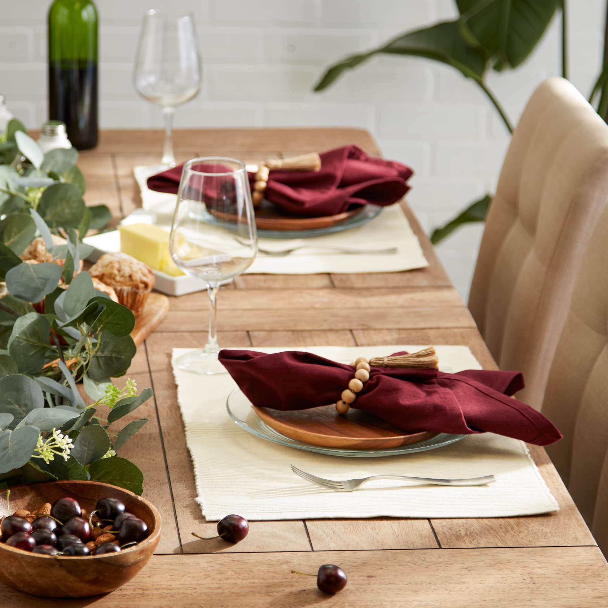 Dii Basic Everyday Ribbed Tabletop 100% Cotton, Placemat Set, 13X19, Natural, 6 Piece