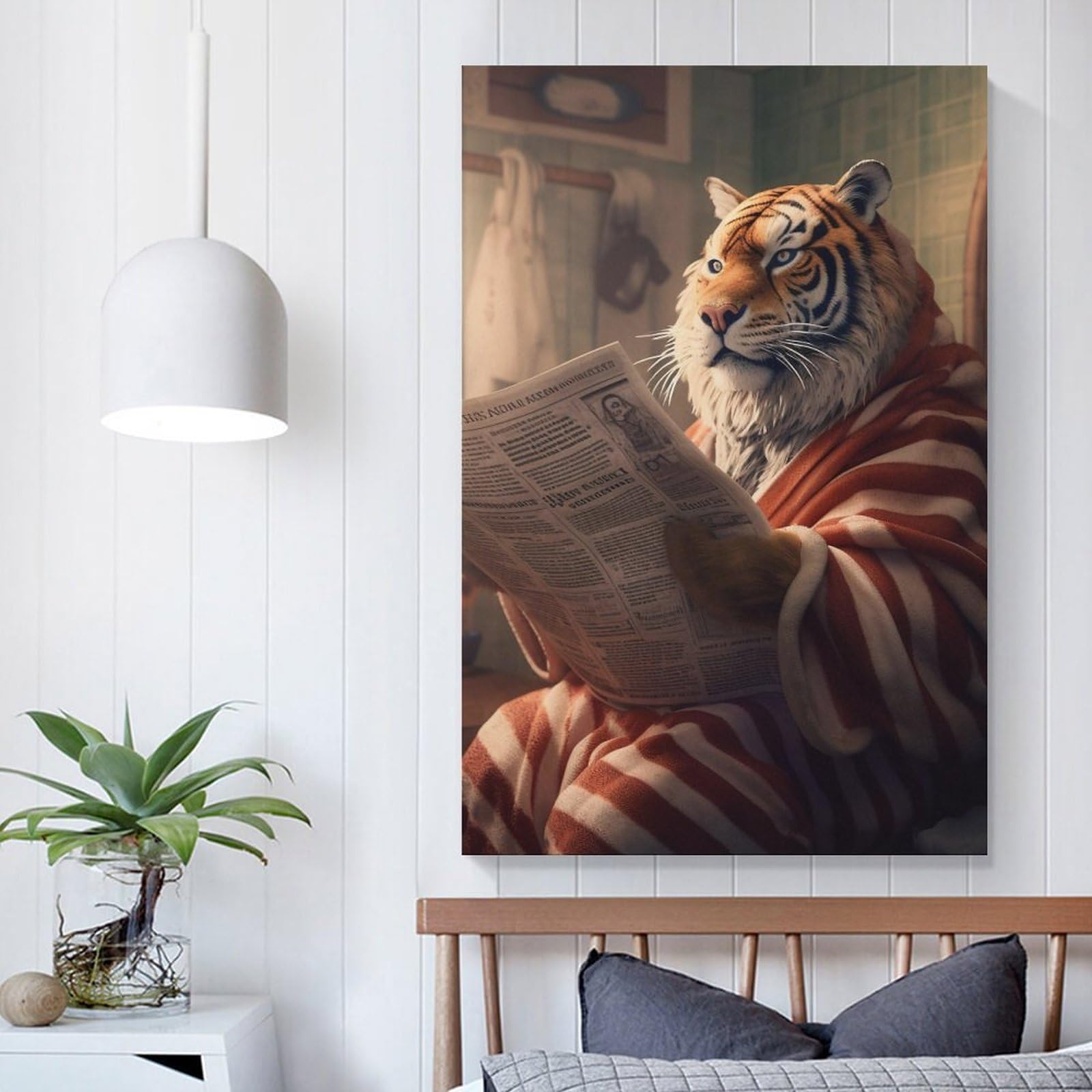 Firedeer Funny Bathroom Canvas Wall Art Dog Animal Reading The Newspaper On Toilet Poster Humor Painting Canvas Prints Modern Ae