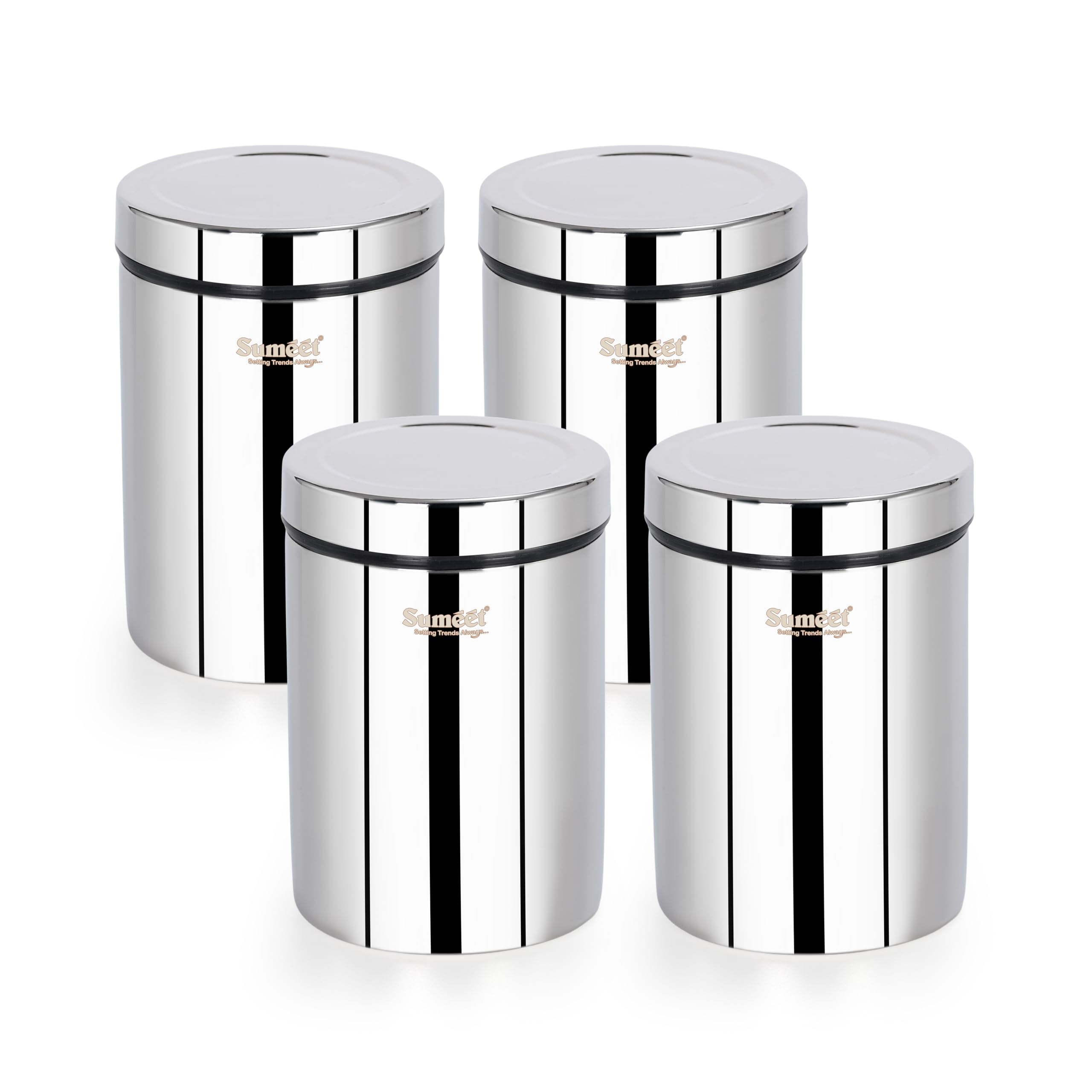 Sumeet Isi Certified Stainless Steel Air Tight Storage Container Jar Canister Dabba With Threading Screw Cap For Kitchen - Pack Of 4Pc  8.3Cm  550Ml  Silver