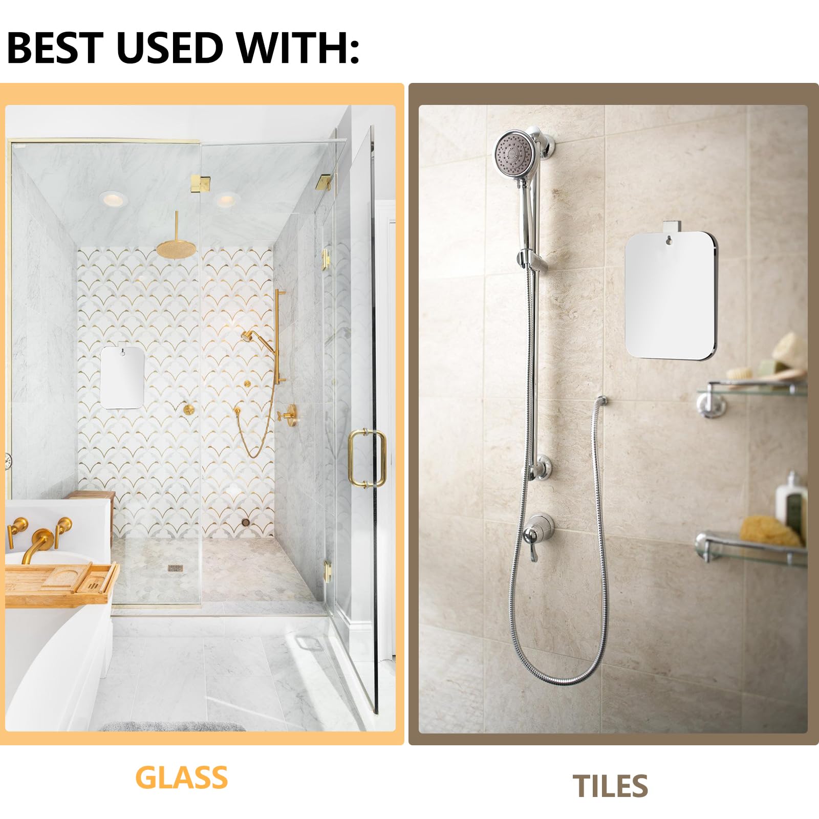 Quegau Shatterproof Shower Mirror For Shaving With Hook (Large 8X10.7 Inch) 40% Cheaper Than The Original,Unbreakable Deluxe Ple
