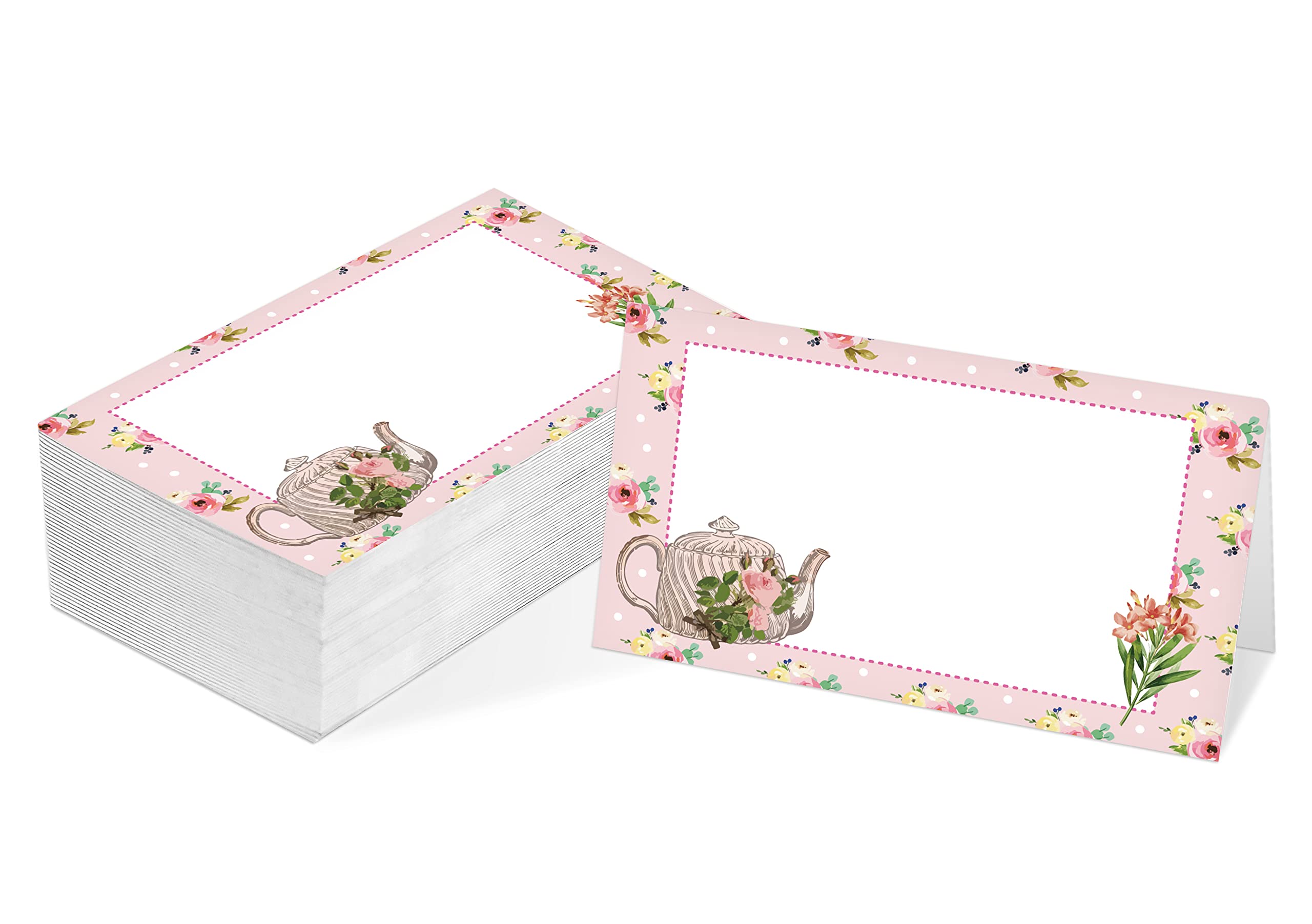 Table Place Card, Tea Party Themed Tent Style Cards, Pack Of 25 Half-Fold Reception Place Card, Perfect For Bride Shower, Birthd