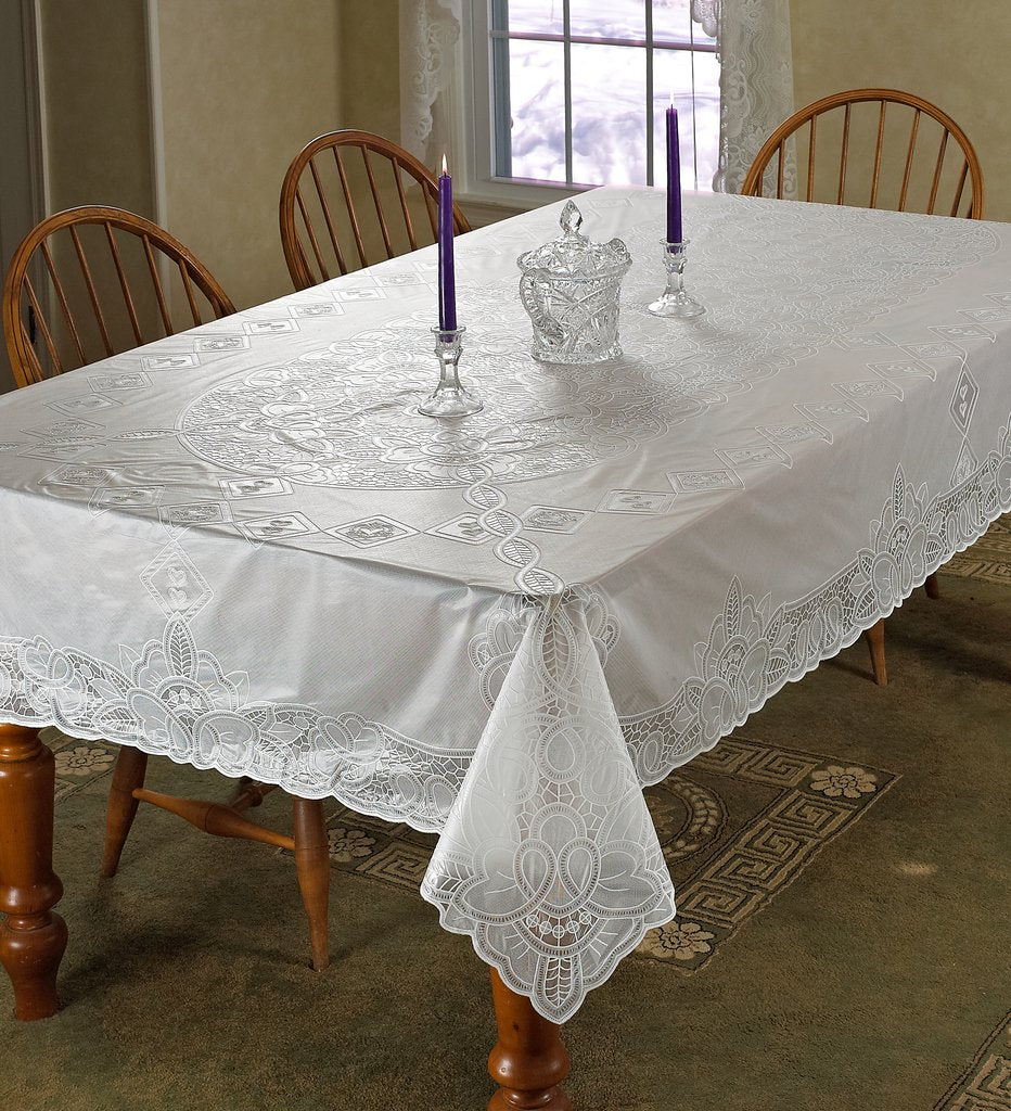 Violet Linen Vinyl Lace Betenburg Design Tablecloth White 60'' By 90'' Oblong/Rectangle
